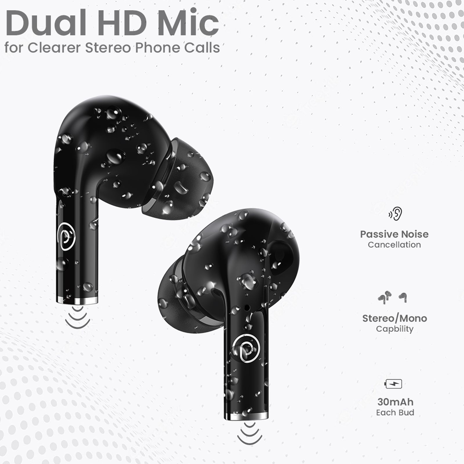 pTron Basspods P181 TWS Earbuds with Passive Noise Cancellation (IPX4 Water Resistant, 32 Hours Playtime, Black)_6