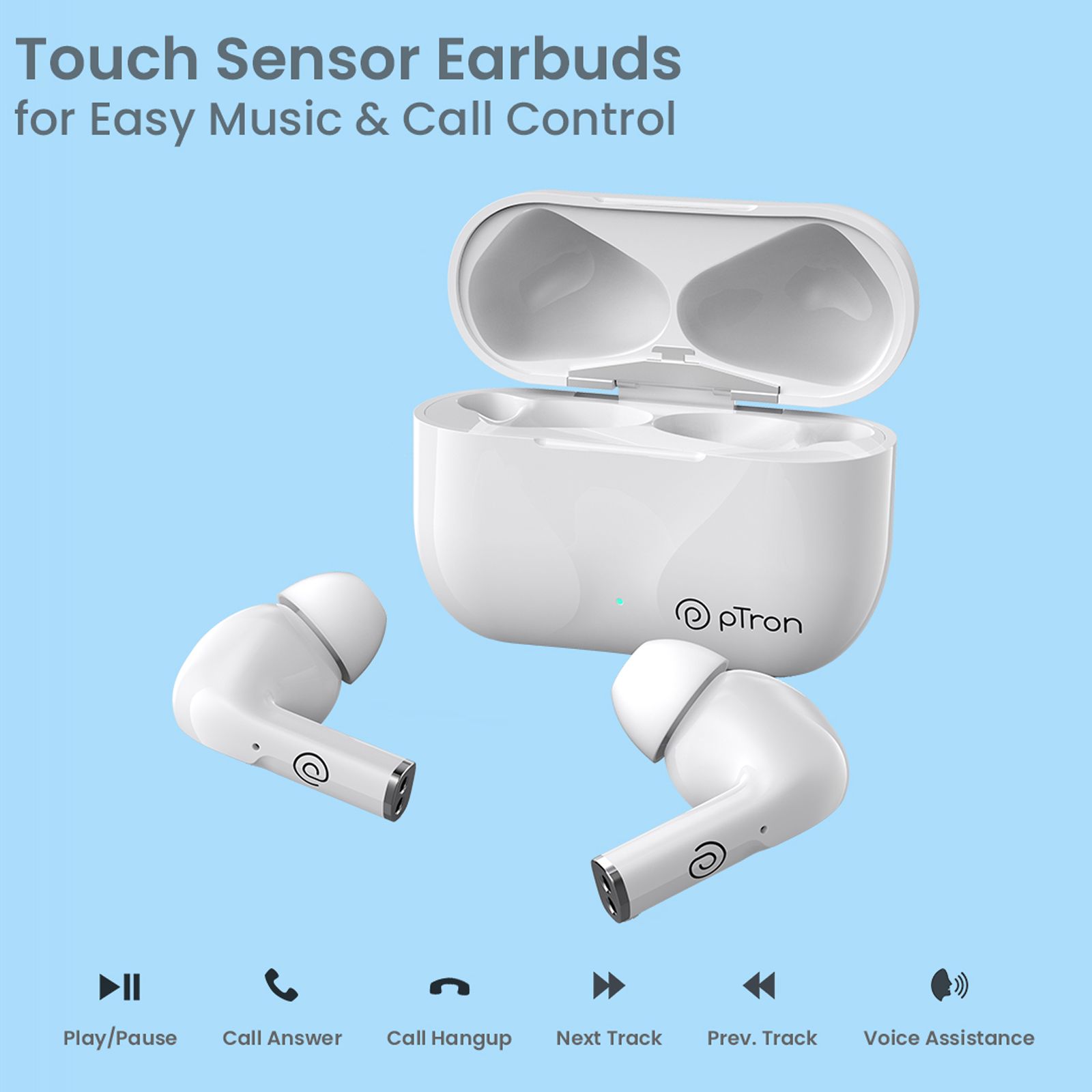 pTron Basspods P181 TWS Earbuds with Passive Noise Cancellation (IPX4 Water Resistant, 32 Hours Playtime, White) pTron Basspods P181 TWS Earbuds with Passive Noise Cancellation (IPX4 Water Resistant, 32 Hours Playtime, White)_6
