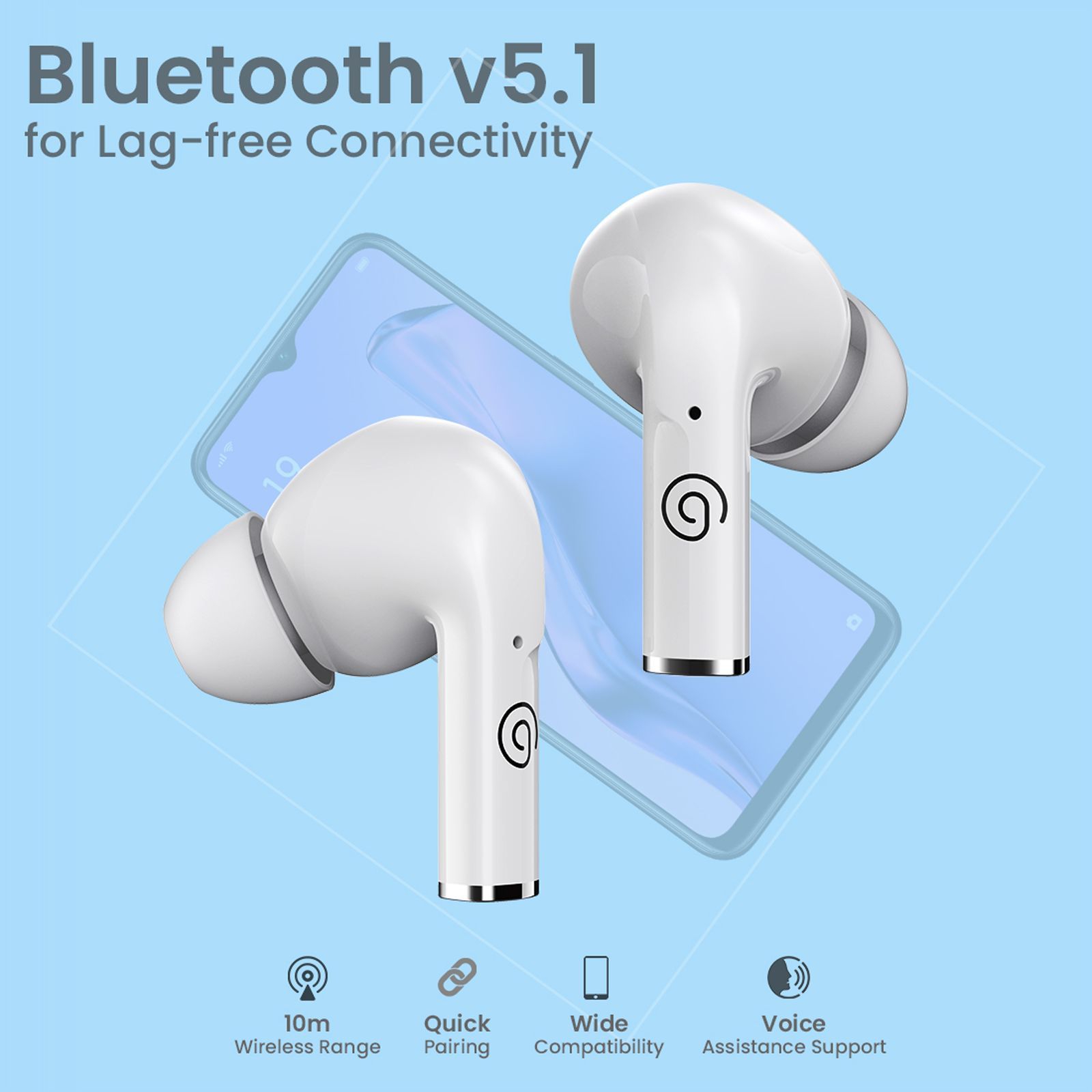 pTron Basspods P181 TWS Earbuds with Passive Noise Cancellation (IPX4 Water Resistant, 32 Hours Playtime, White) pTron Basspods P181 TWS Earbuds with Passive Noise Cancellation (IPX4 Water Resistant, 32 Hours Playtime, White)_4