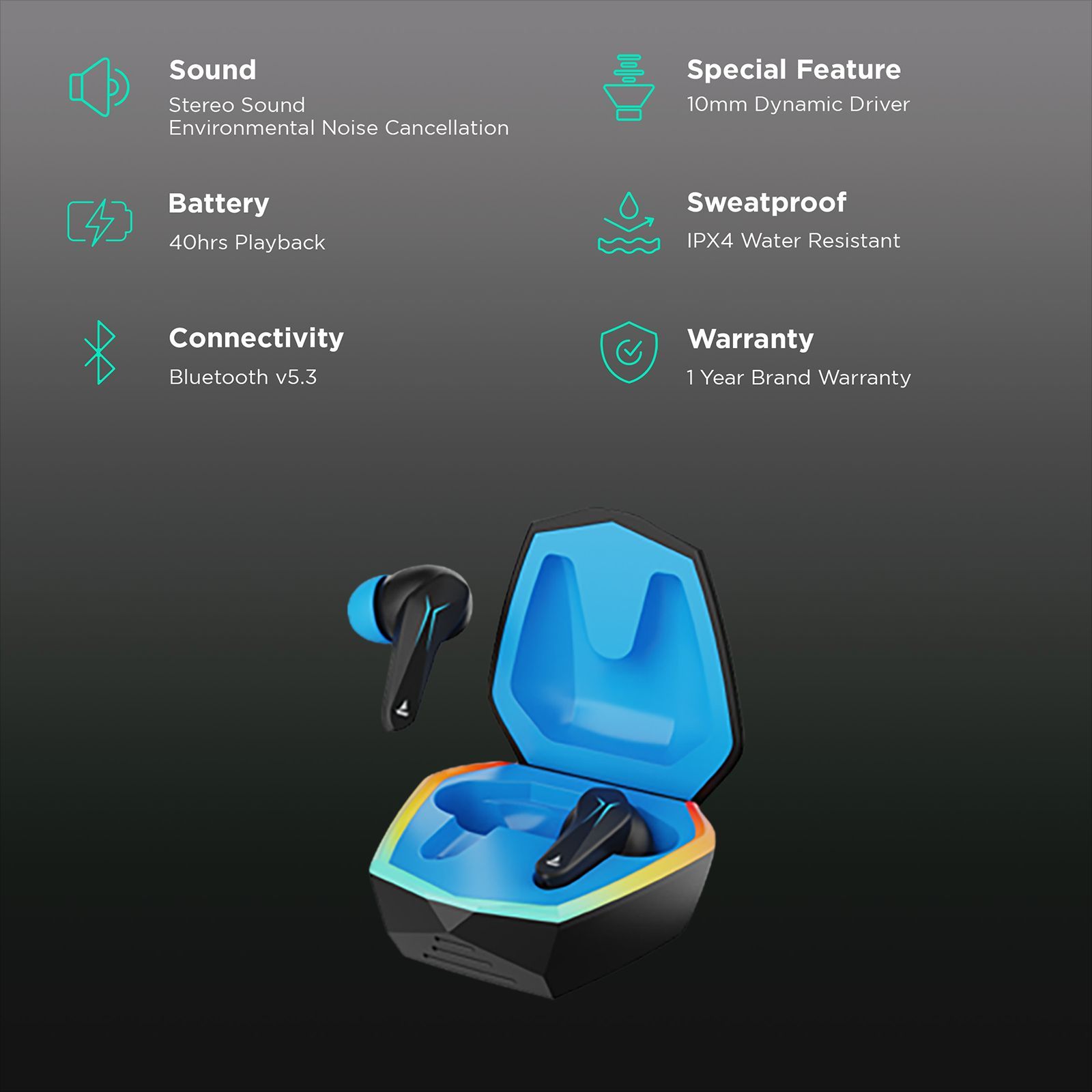 boAt Immortal 128 TWS Earbuds with Environmental Noise Cancellation (IPX4 Water & Sweat Resistant, ASAP Charge, Black Sabre)_2