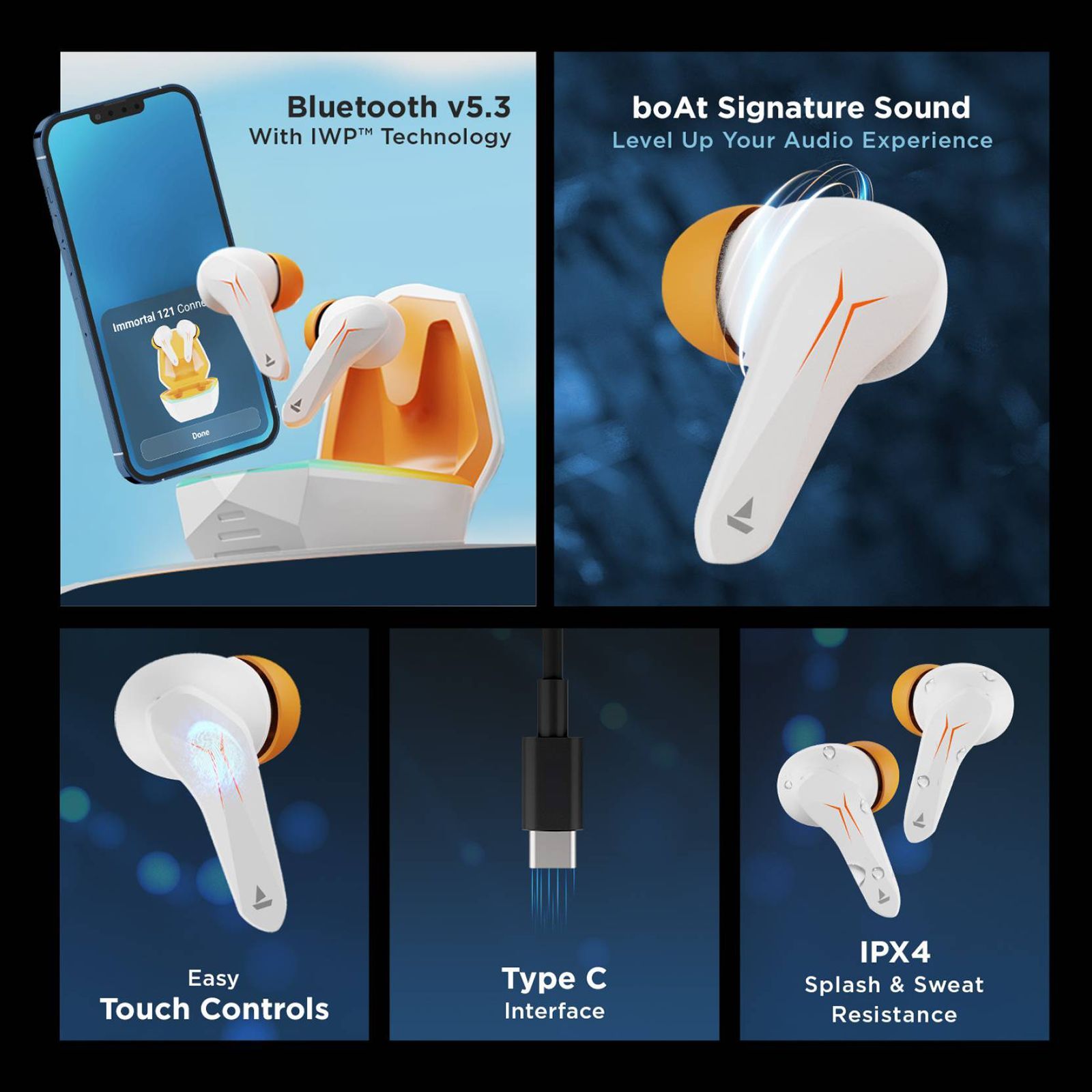 boAt Immortal 128 TWS Earbuds with Environmental Noise Cancellation (IPX4 Water & Sweat Resistant, ASAP Charge, White Sabre)_7