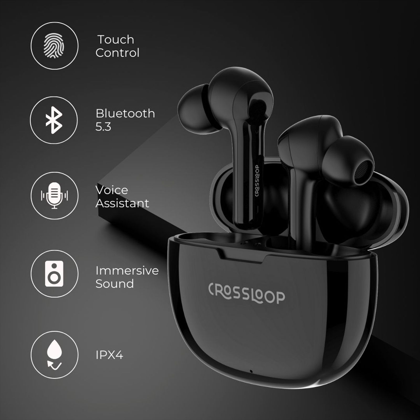CROSSLOOP Lordz Gen 121 TWS Earbuds (IPX4 Water Resistant, Fast Charging, Black)_4