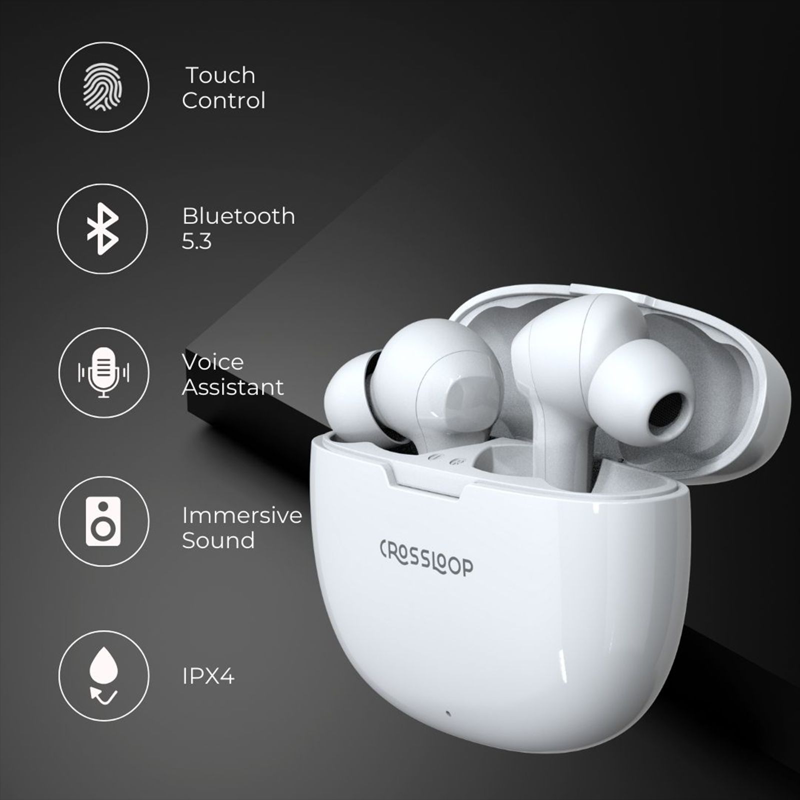 CROSSLOOP Lordz Gen 121 TWS Earbuds (IPX4 Water Resistant, Fast Charging, White)_4