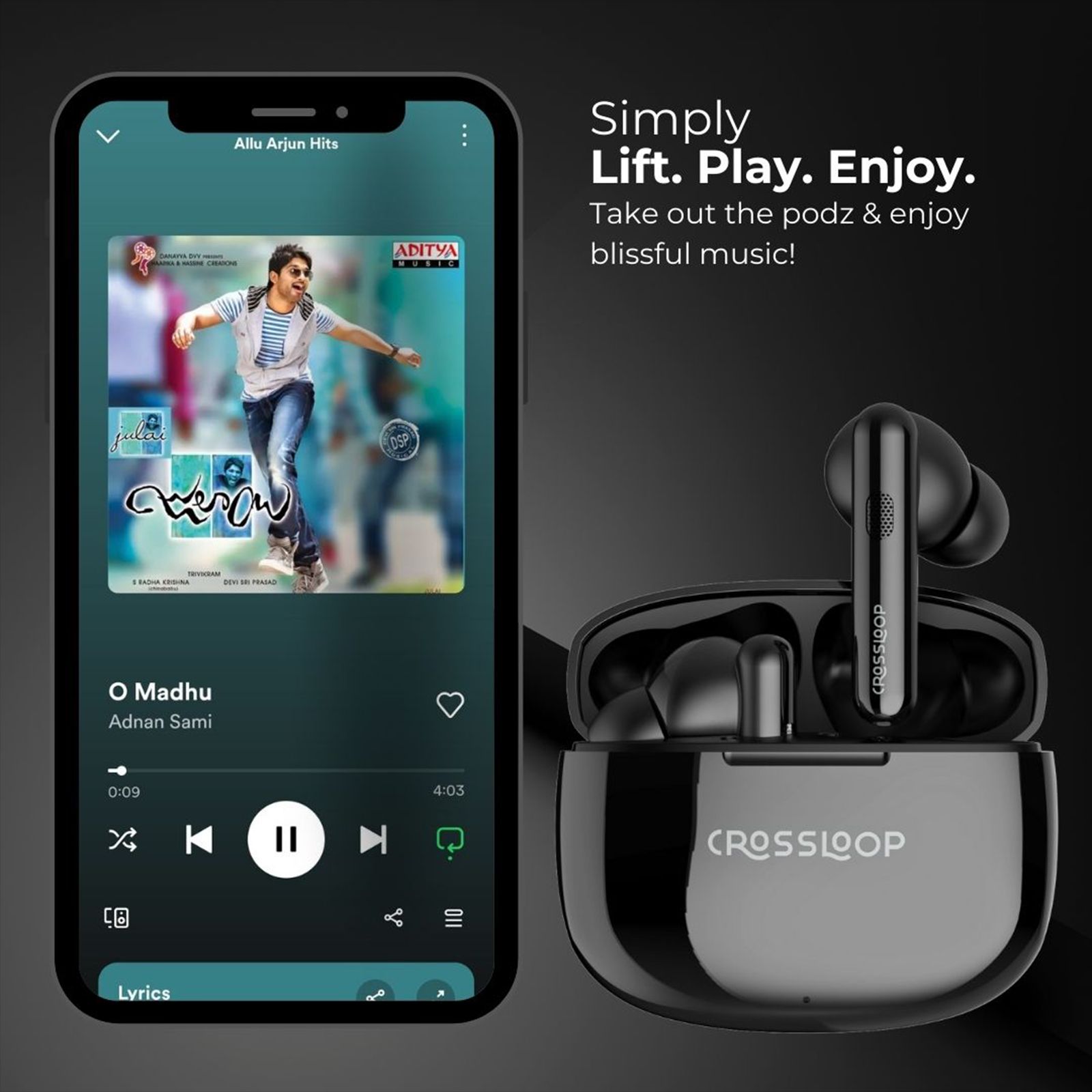 CROSSLOOP Freedom Podz TWS Earbuds with No Noise Cancellation (10mm Driver, Black)_6