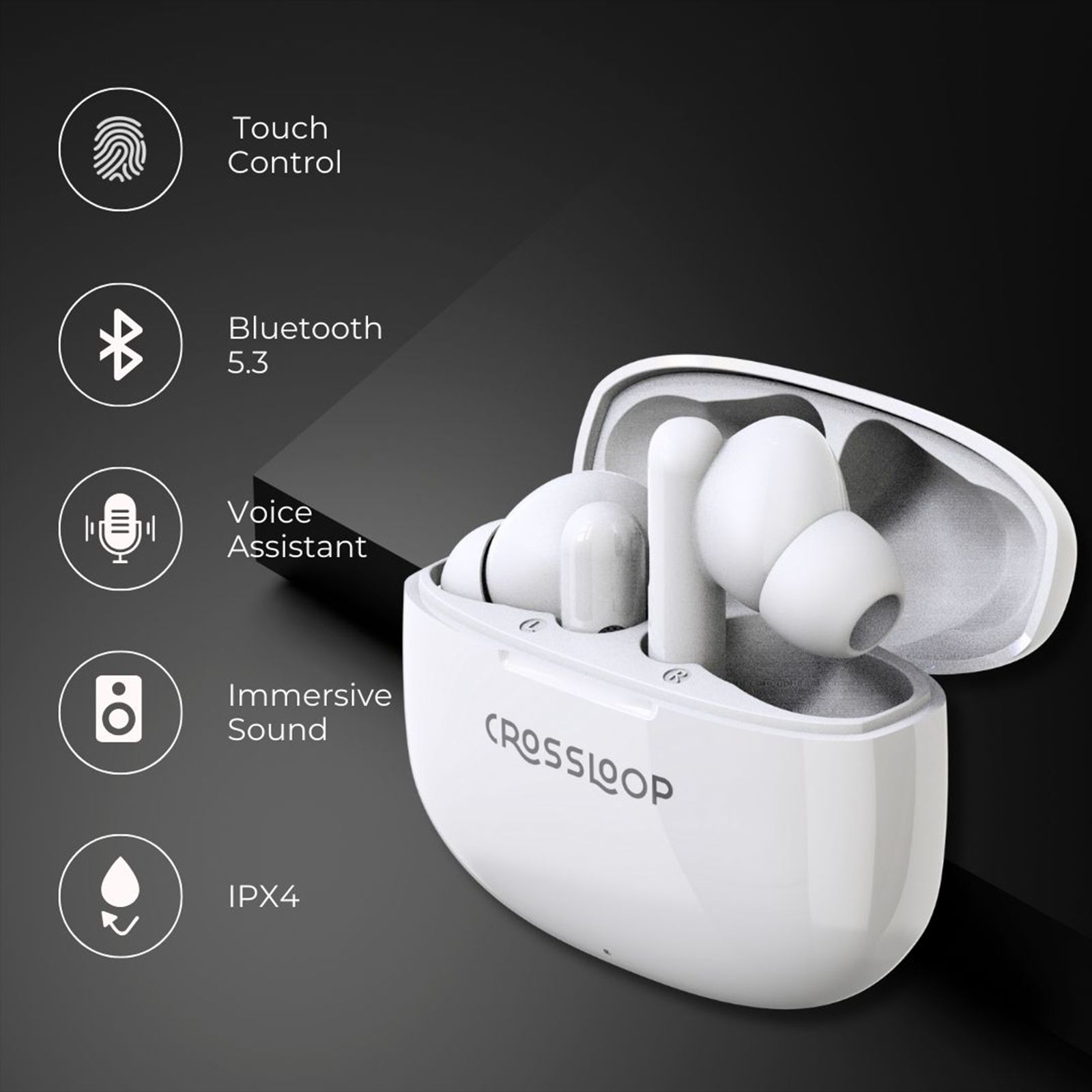 CROSSLOOP Freedom Podz TWS Earbuds with No Noise Cancellation (10mm Driver, White)_5