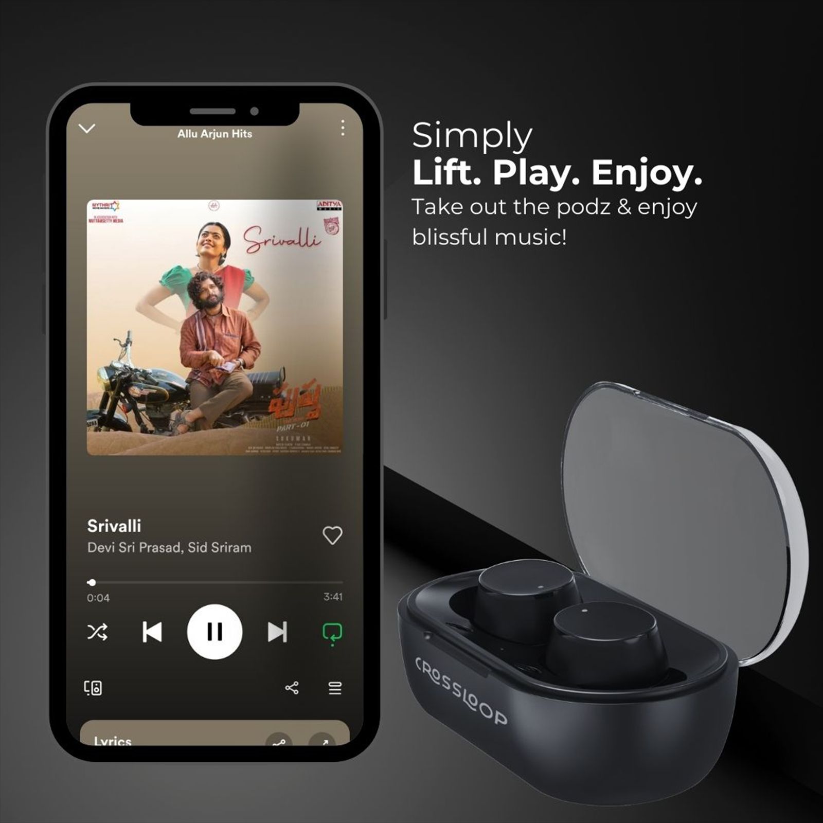 CROSSLOOP Bliss Podz Gen 421 TWS Earbuds (IPX3 Sweat Resistant, Auto Pairing, Black)_7