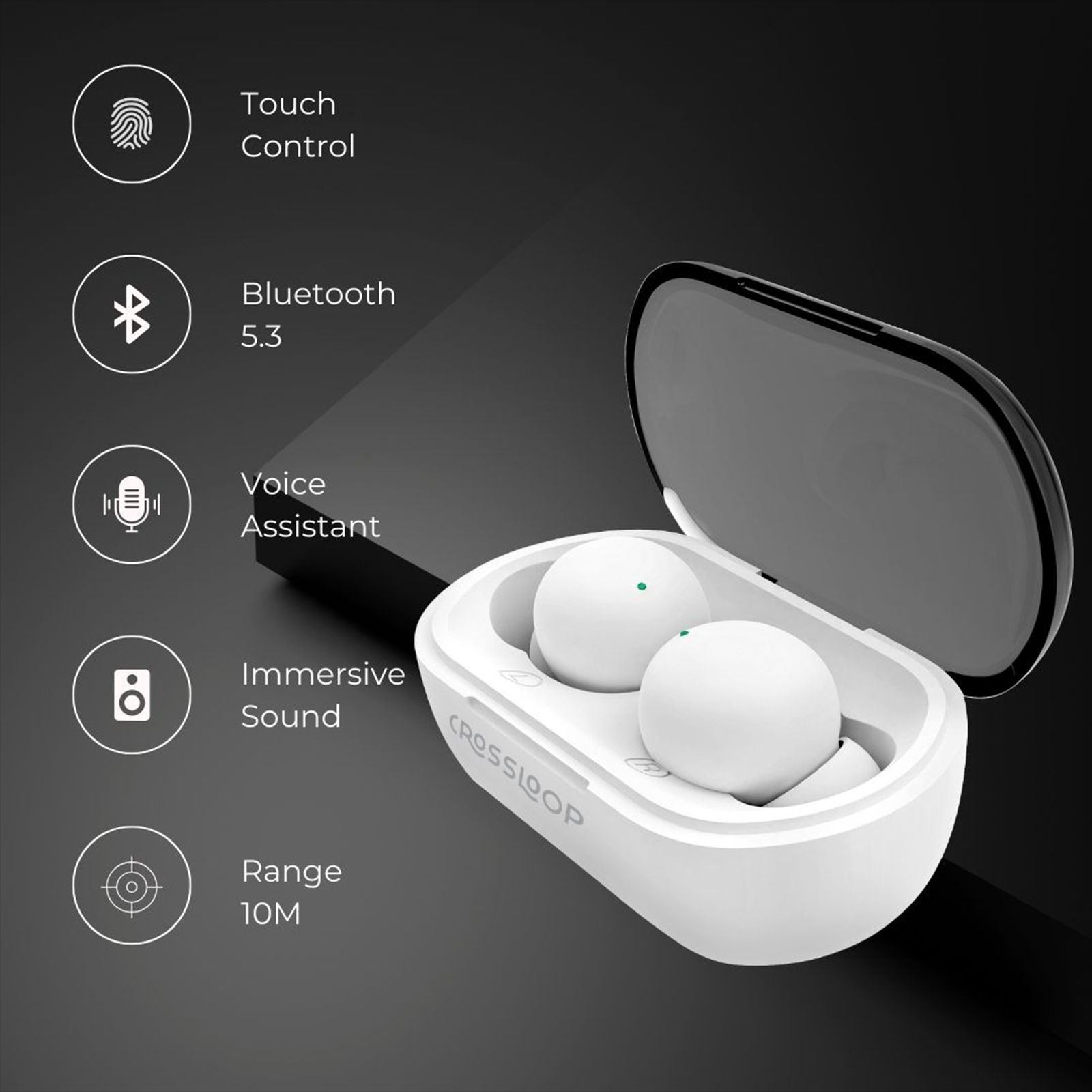 CROSSLOOP Joy Zee Gen 521 TWS Earbuds (IPX3 Sweat Resistant, Auto Pairing, White)_4