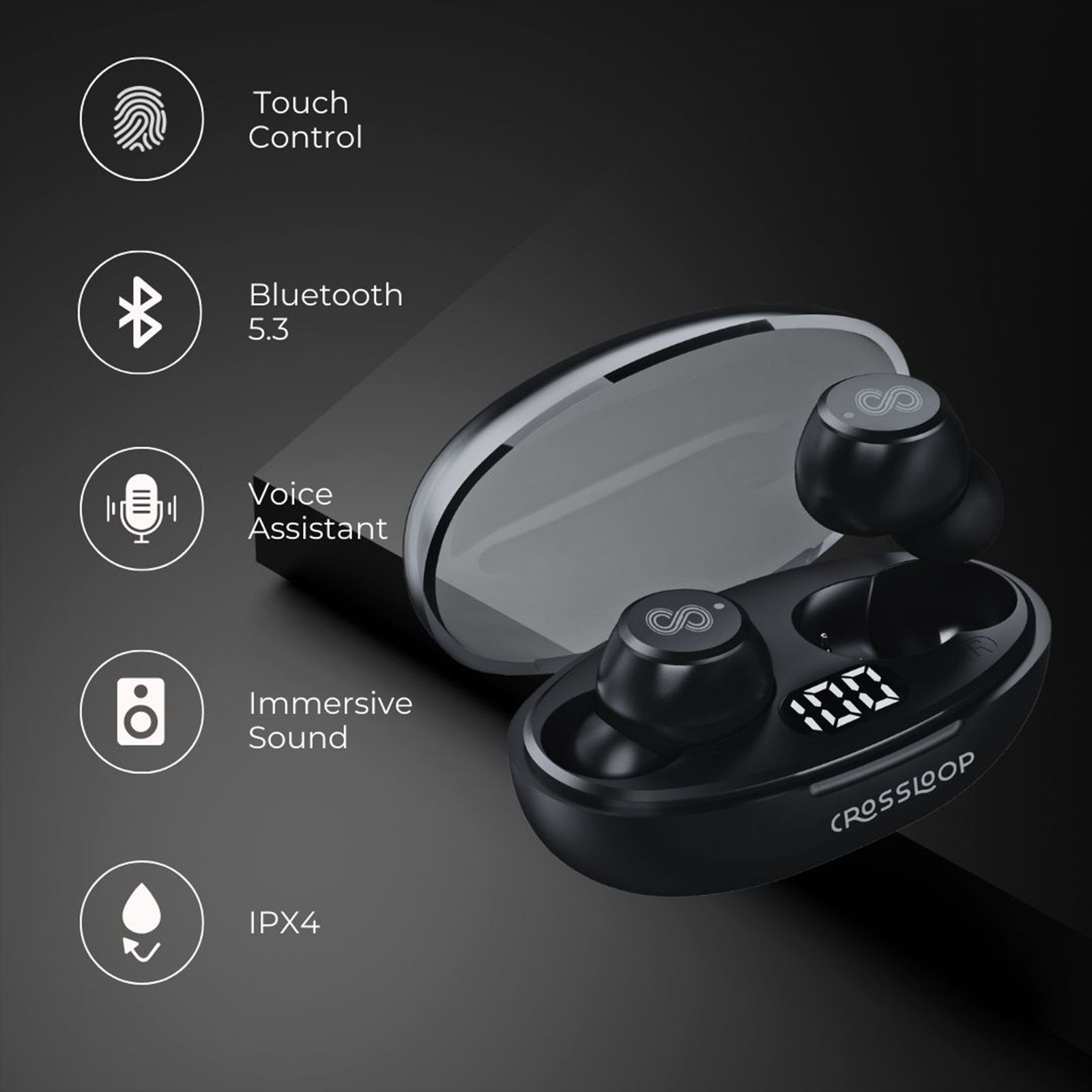 CROSSLOOP Krysta Podz TWS Earbuds (IPX4 Water Resistant, Auto Pairing, Black)_5