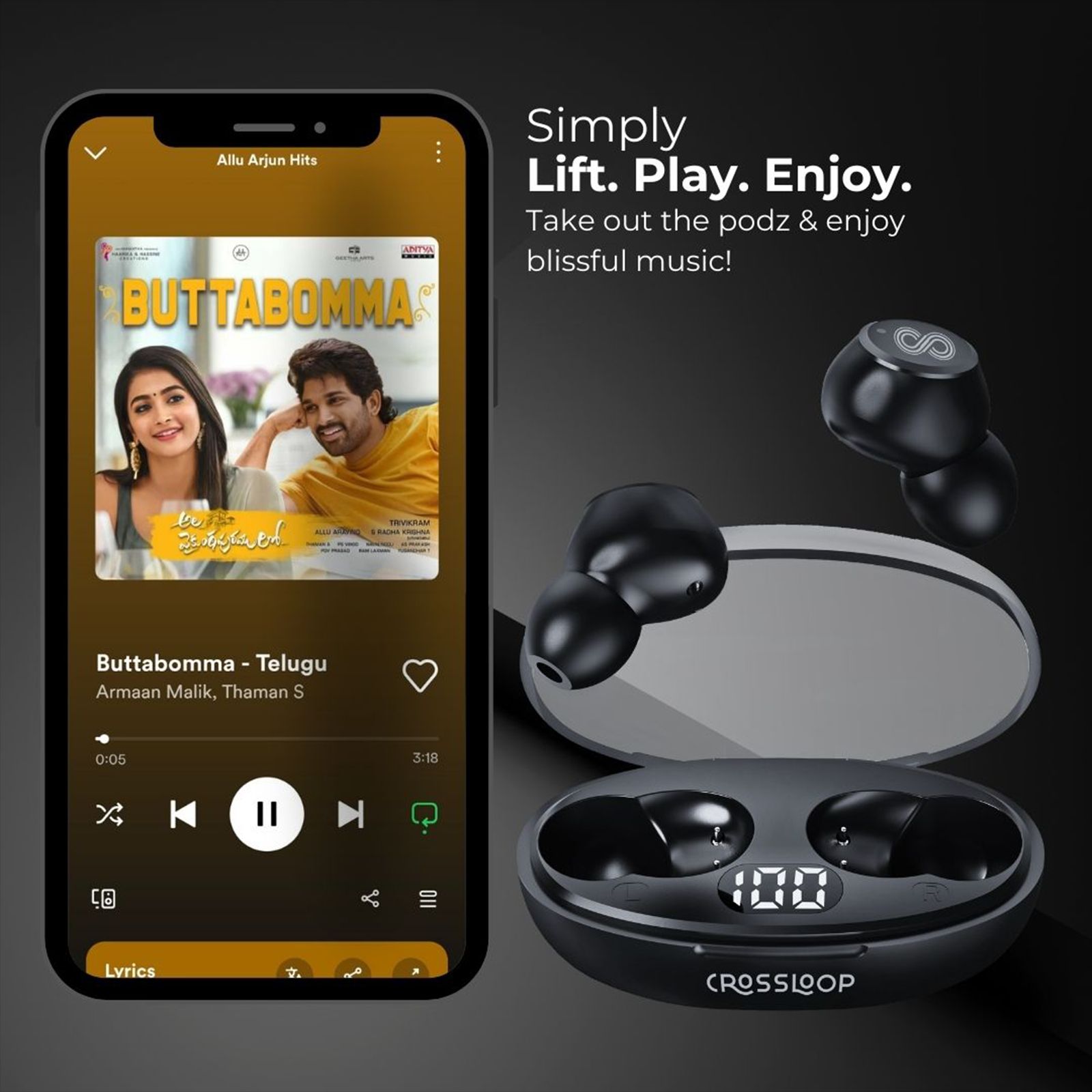CROSSLOOP Krysta Podz TWS Earbuds (IPX4 Water Resistant, Auto Pairing, Black)_6