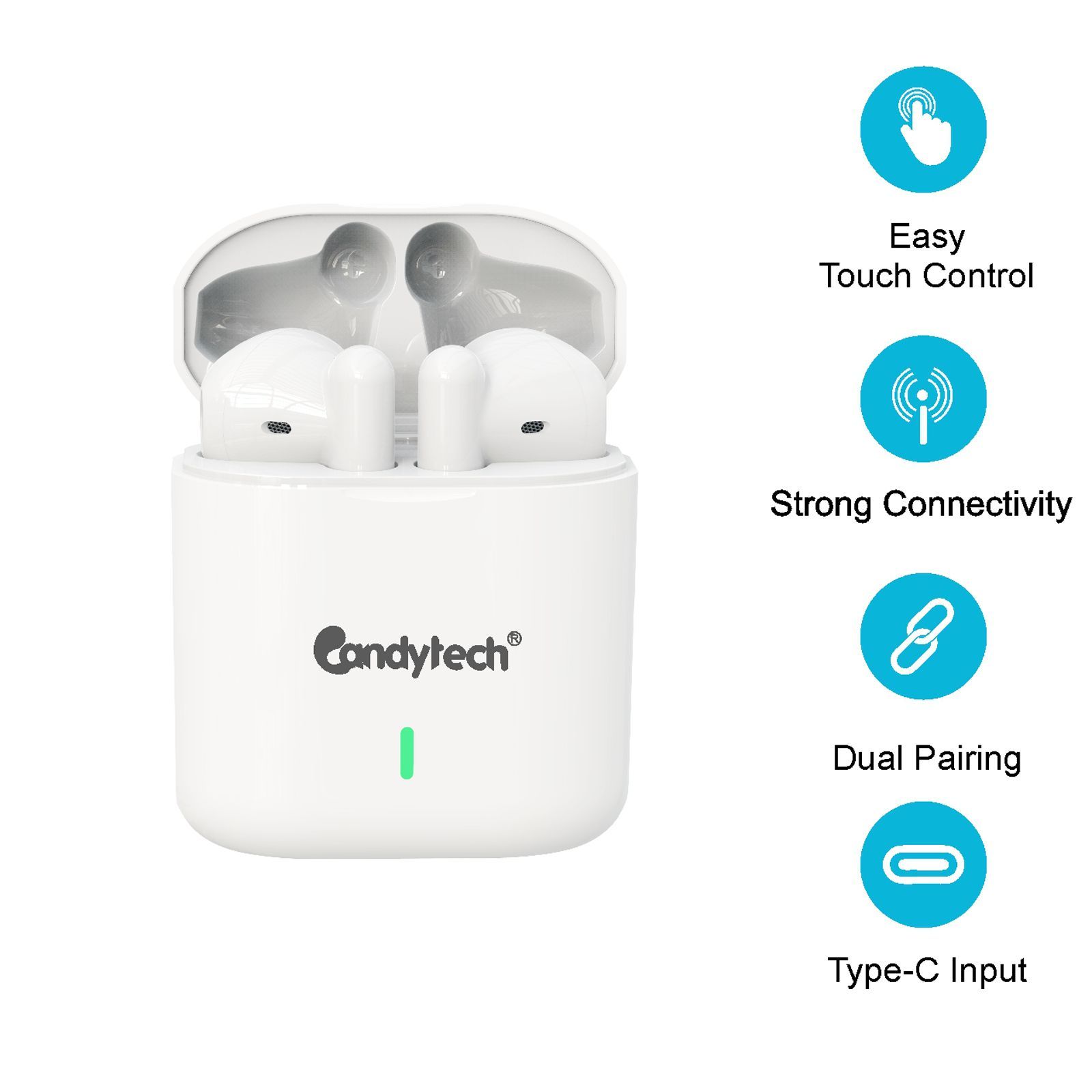 Candytech Emoji TWS Earbuds (Dual Pairing, White)_2