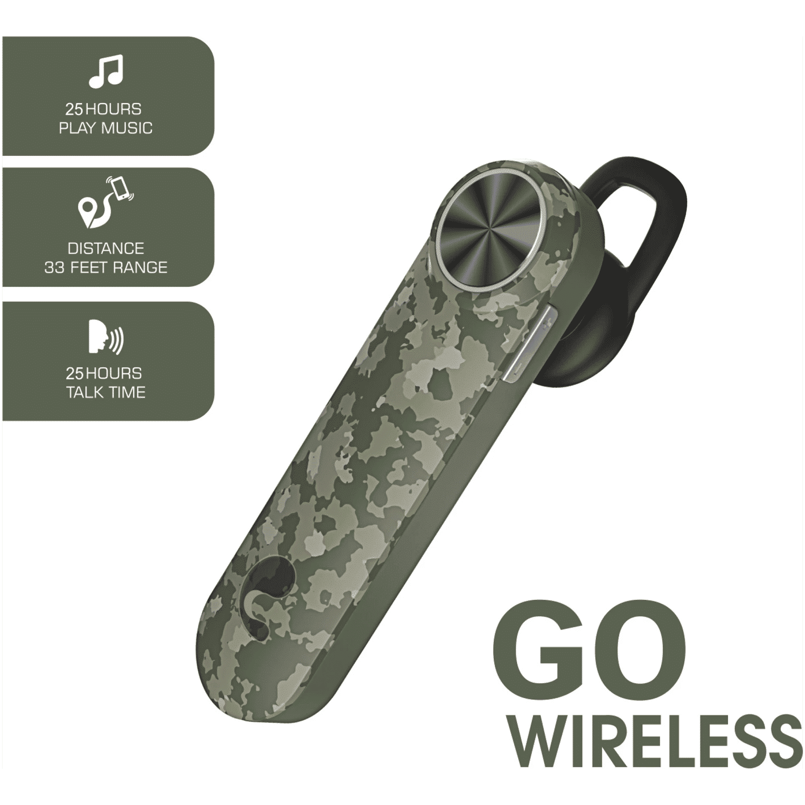 Candytech CT99M Bluetooth Headset with Mic (IPX4 Water Resistant, In Ear, Camo)_3