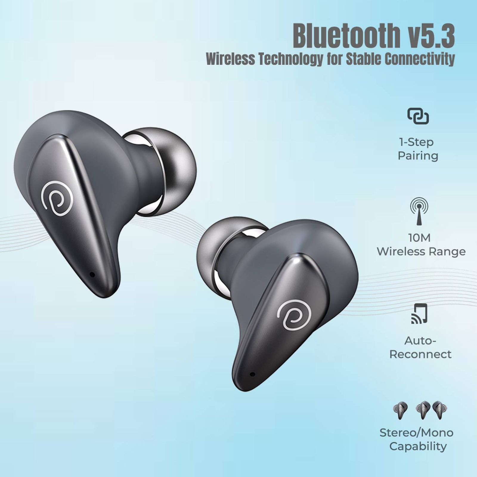 pTron Bassbuds Verse TWS Earbuds with Environmental Noise Cancellation (IPX4 Water & Sweat Resistant, Bass Boost Technology, Grey)_5