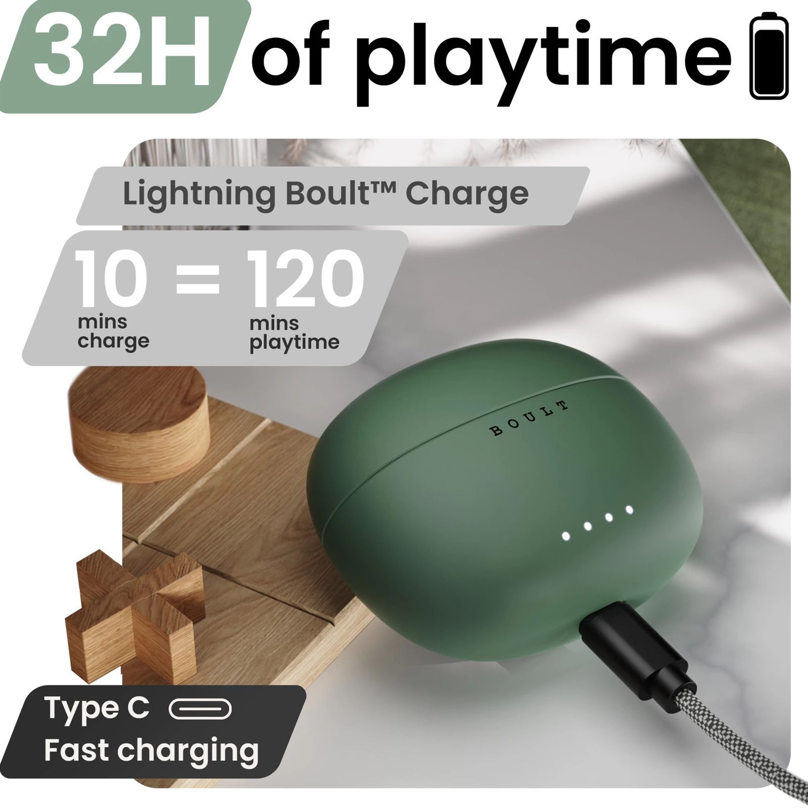 GOBOULT W20 TWS Earbuds with Environmental Noise Cancellation (IPX5 Water Resistant, Voice Assistant, Pine Green)_7