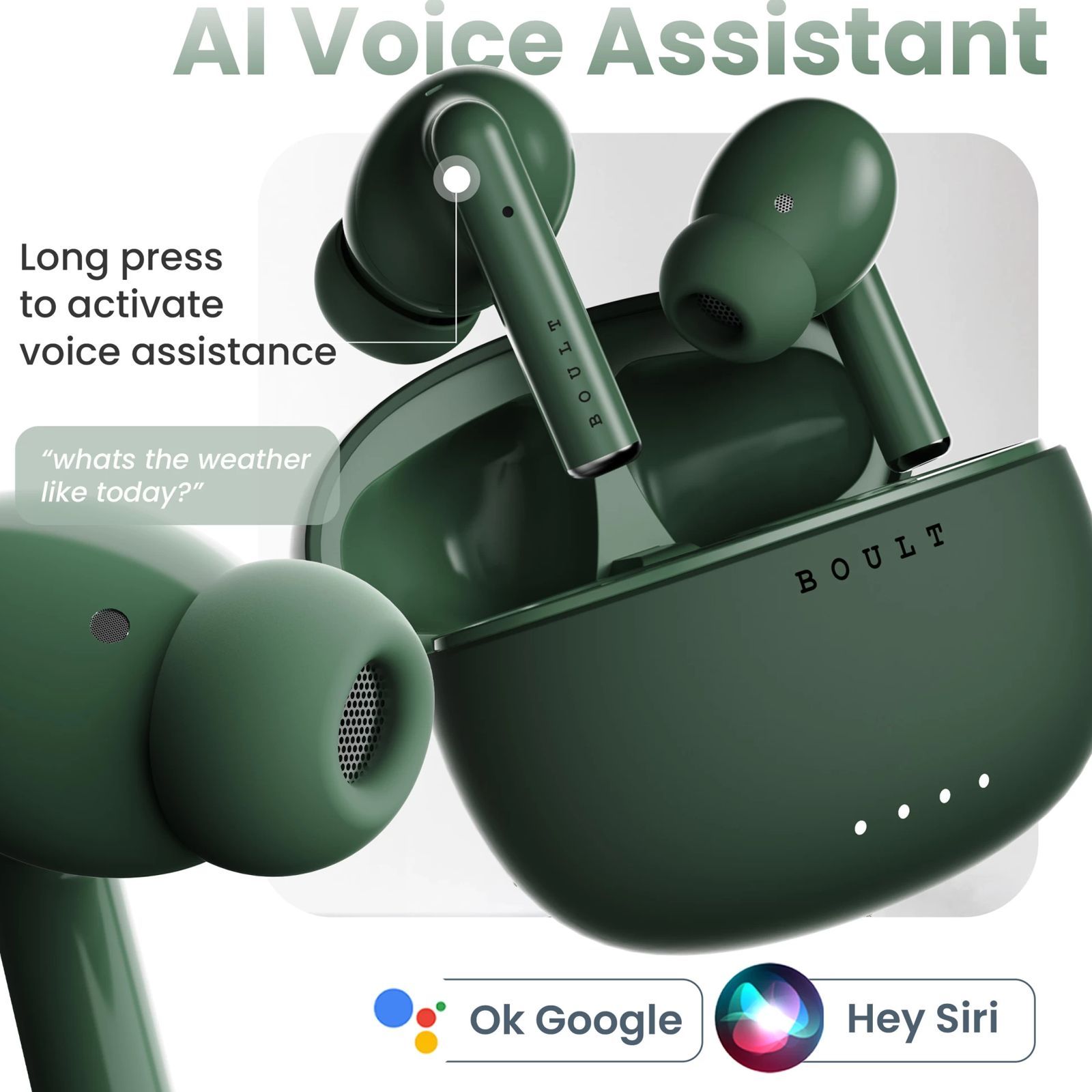 GOBOULT W20 TWS Earbuds with Environmental Noise Cancellation (IPX5 Water Resistant, Voice Assistant, Pine Green)_3
