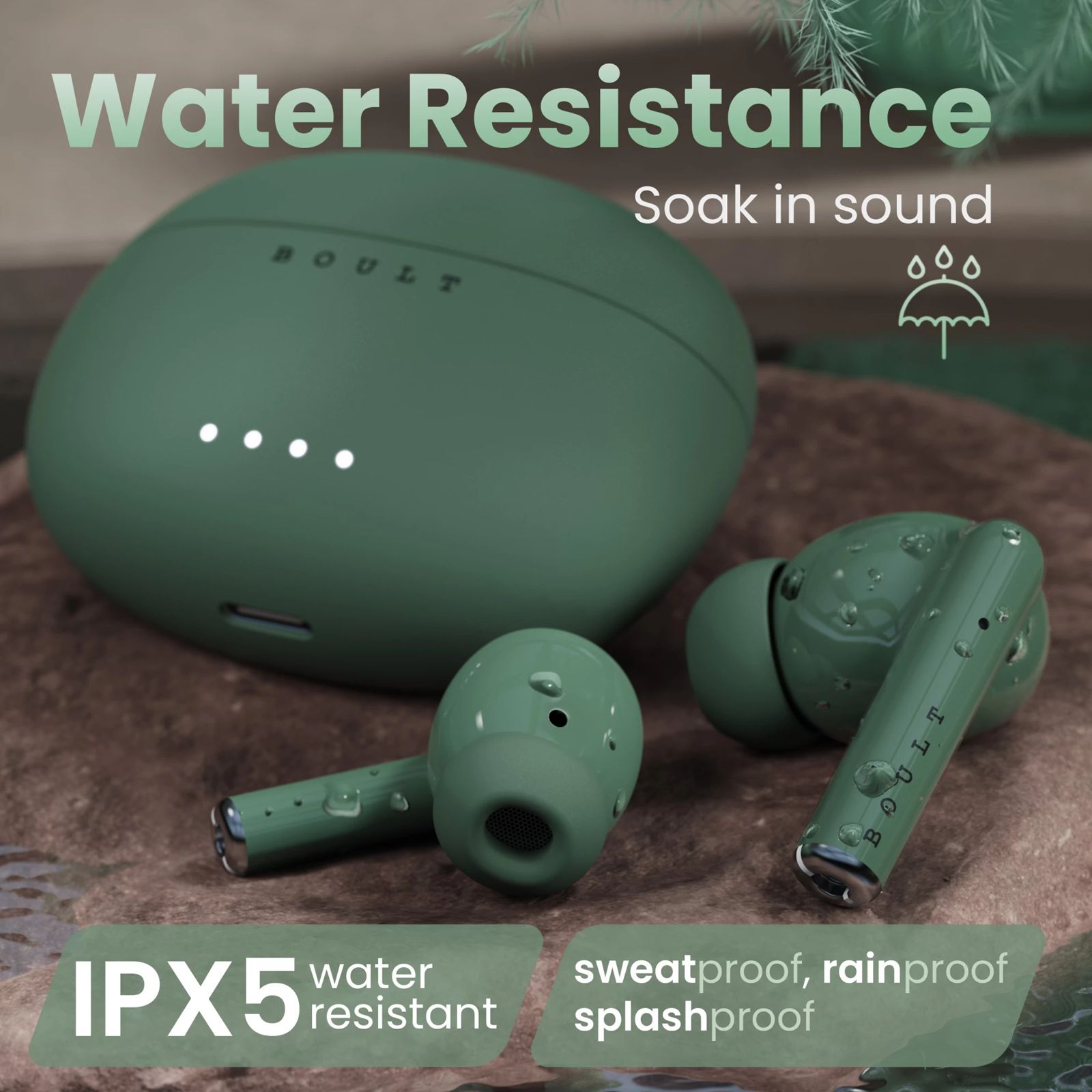 GOBOULT W20 TWS Earbuds with Environmental Noise Cancellation (IPX5 Water Resistant, Voice Assistant, Pine Green)_5
