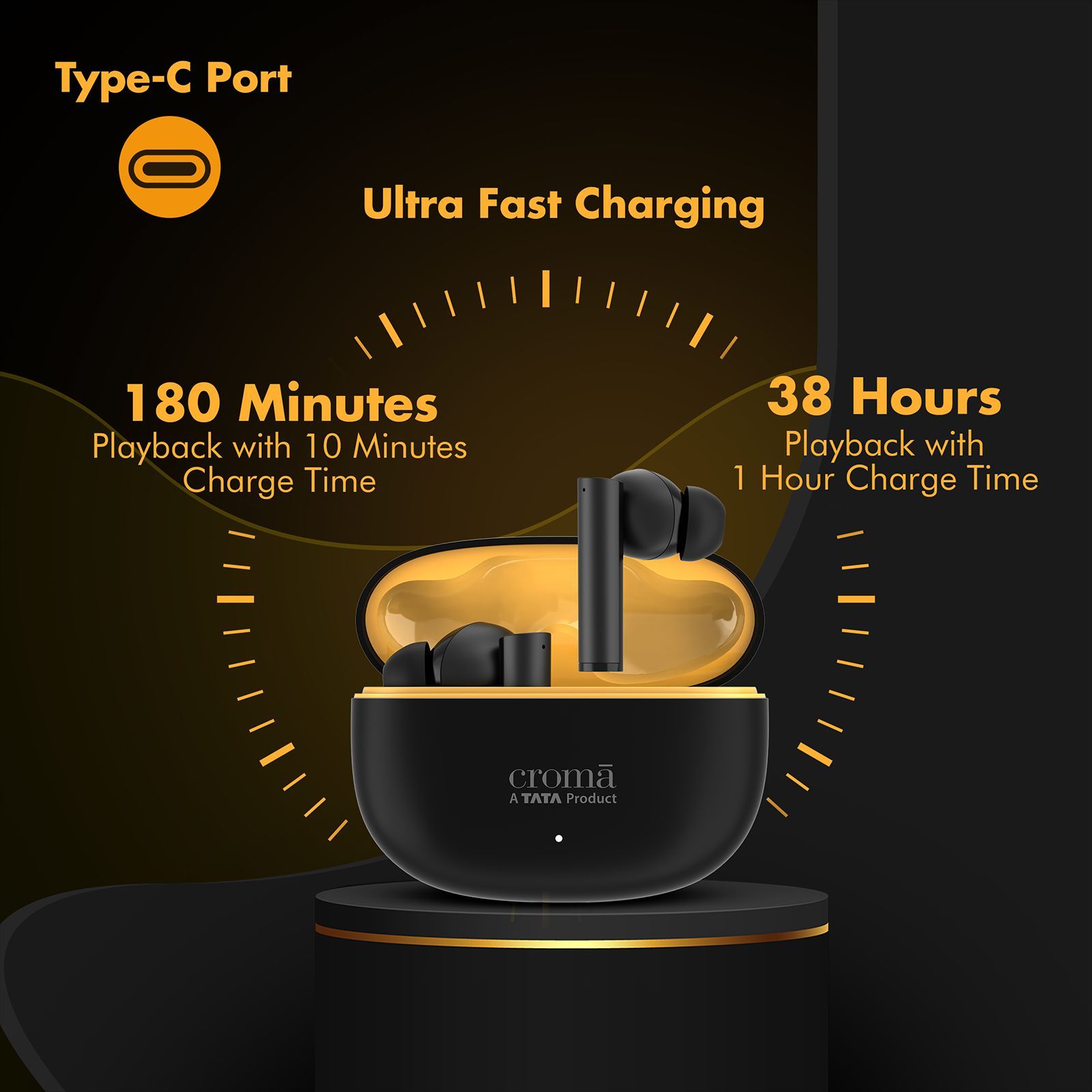 Croma IE 771 CRSE030EPA301506 TWS Earbuds with Environmental Noise Cancellation (IPX5 Water Resistant, 38 Hours Playback, Black)_8