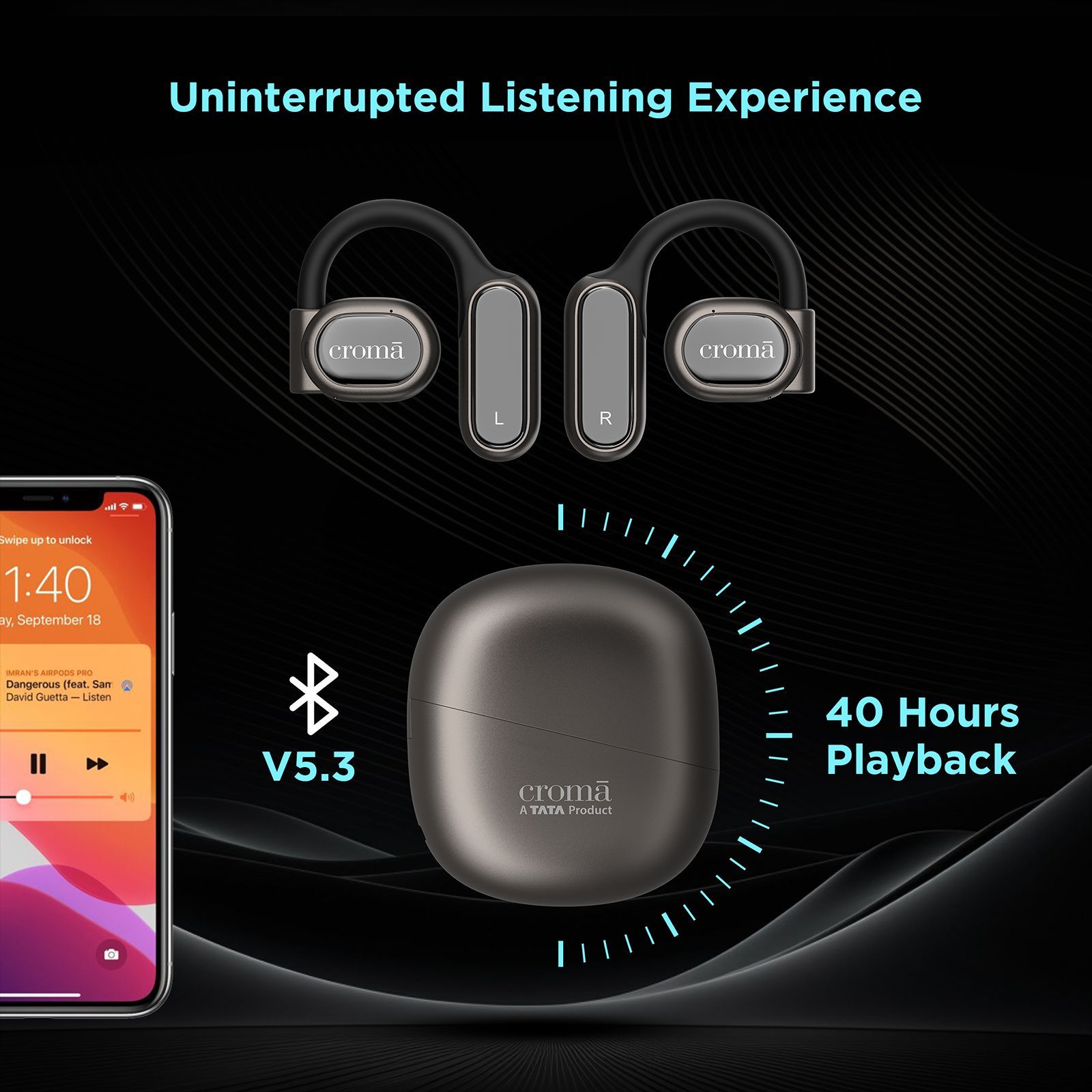 Croma TWS Earbuds (IPX4 Water & Sweat Resistant, Air conduction Technology, Black)_10