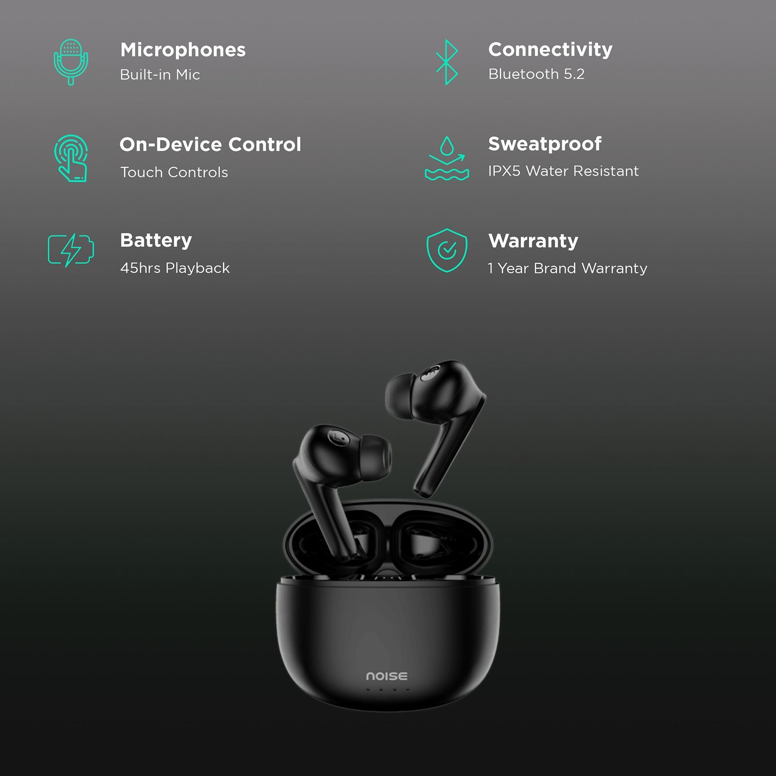 noise Buds VS104 TWS Earbuds with Environmental Noise Cancellation (IPX5 Water Resistant, Fast Charging, Charcoal Black)_2