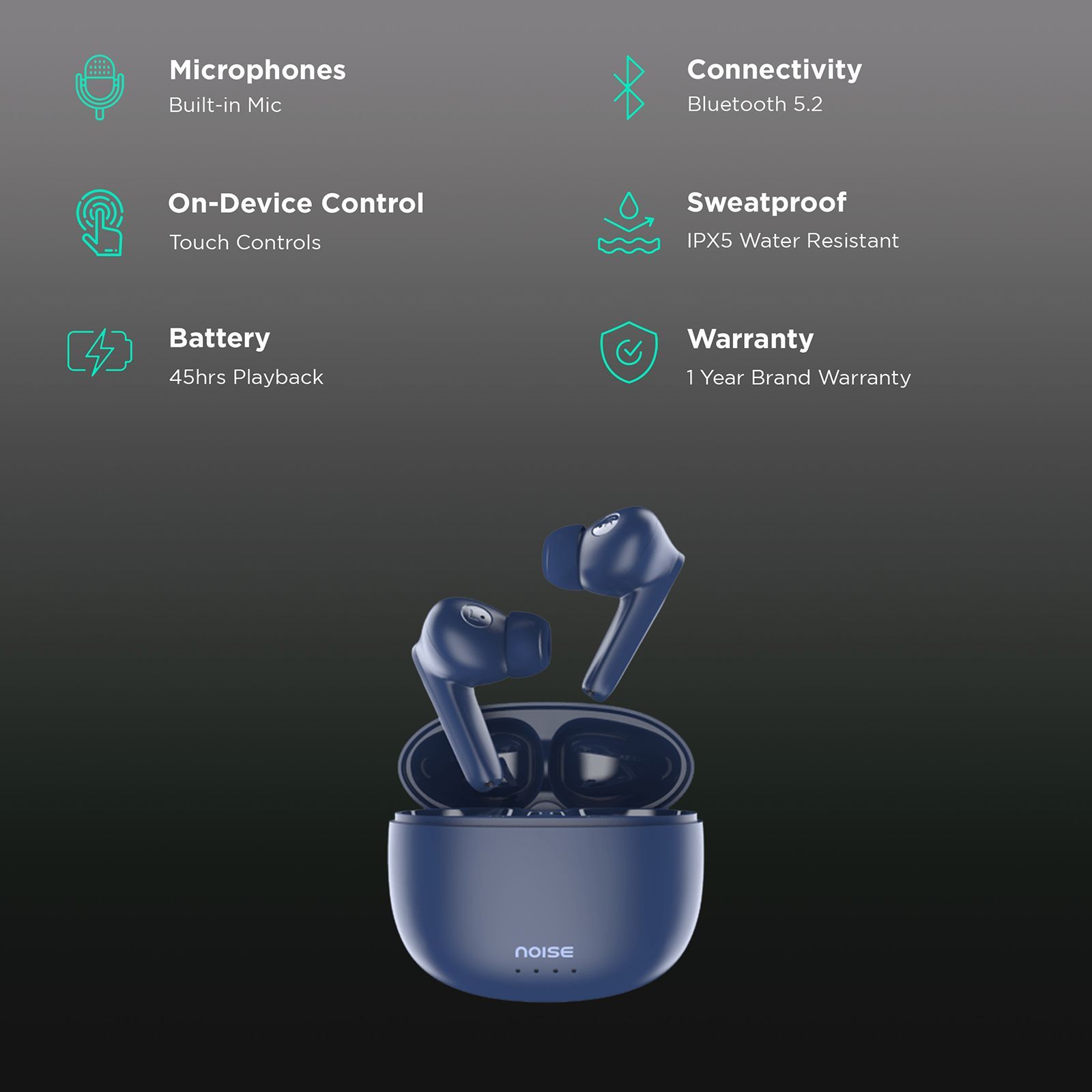 noise Buds VS104 TWS Earbuds with Environmental Noise Cancellation (IPX5 Water Resistant, Fast Charging, Midnight Blue)_2