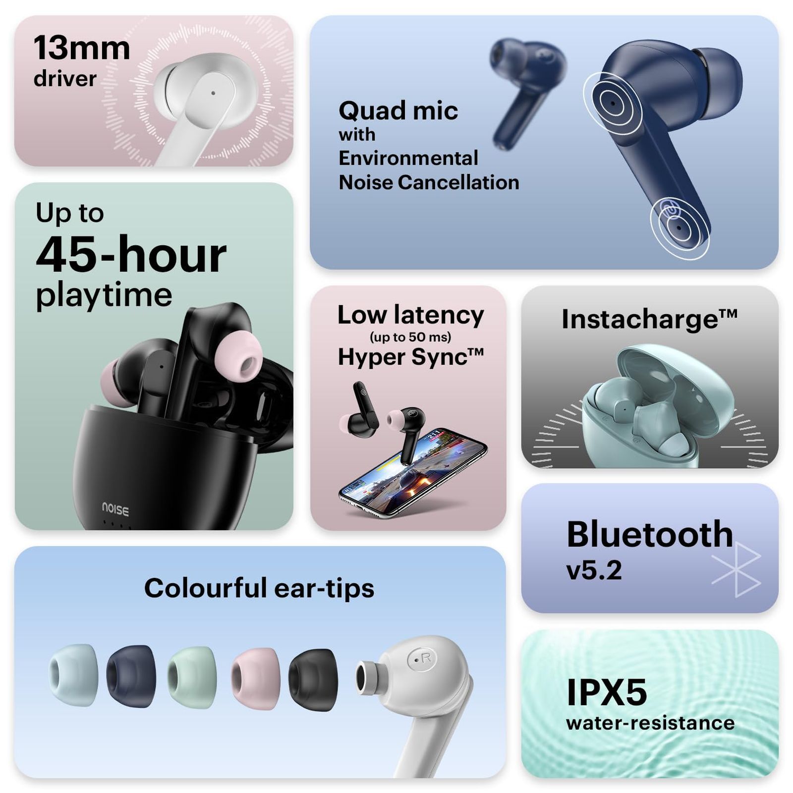 noise Buds VS104 TWS Earbuds with Environmental Noise Cancellation (IPX5 Water Resistant, Fast Charging, Midnight Blue)_5