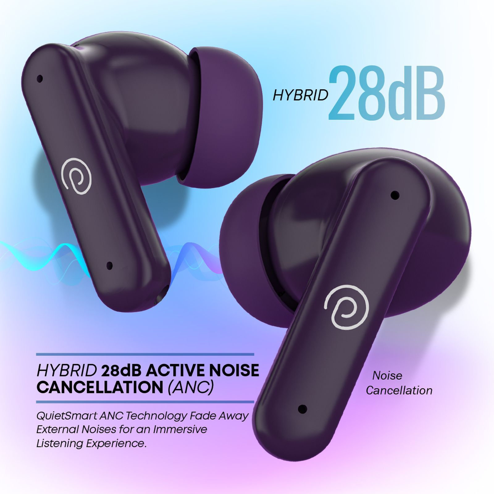pTron BudSENS 1 TWS Earbuds with Active Noise Cancellation (IPX5 Water Resistant, Fast Charging, Purple)_2