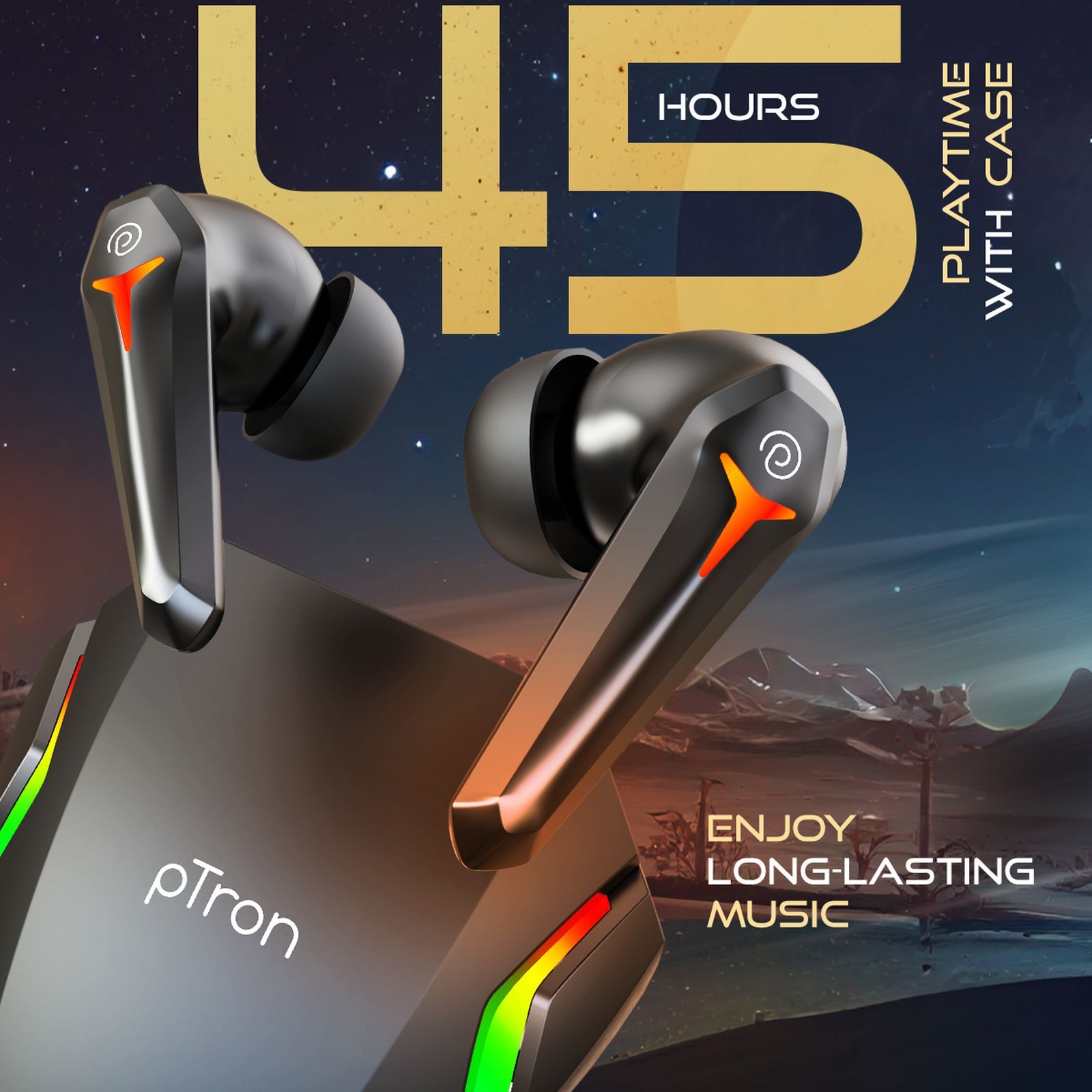 pTron Bassbuds Turbo TWS Earbuds with Environmental Noise Cancellation (IPX5 Water Resistant, Fast Charging, Jade Black) pTron Bassbuds Turbo TWS Earbuds with Environmental Noise Cancellation (IPX5 Water Resistant, Fast Charging, Jade Black)_4