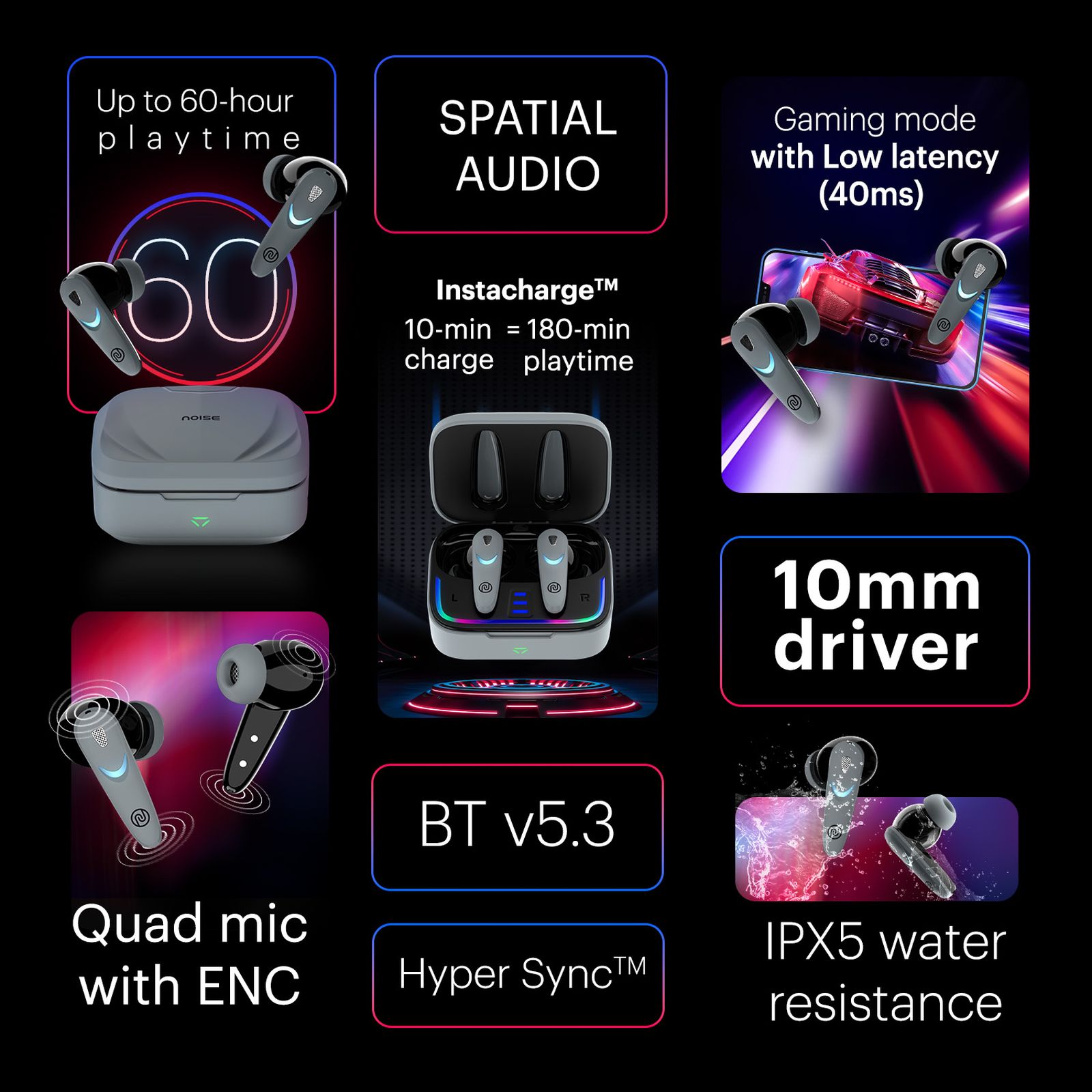 noise Buds Combat X TWS Earbuds with Environmental Noise Cancellation (IPX5 Water Resistant, Instacharge, Shadow Grey) noise Buds Combat X TWS Earbuds with Environmental Noise Cancellation (IPX5 Water Resistant, Instacharge, Shadow Grey)_3