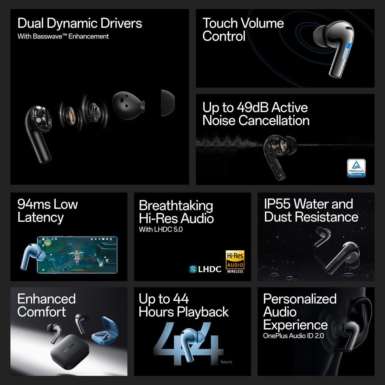 OnePlus Buds 3 TWS Earbuds with Adaptive Noise Cancellation (IP55 Water & Dust Resistant, Fast Charging, Splendid Blue)_7