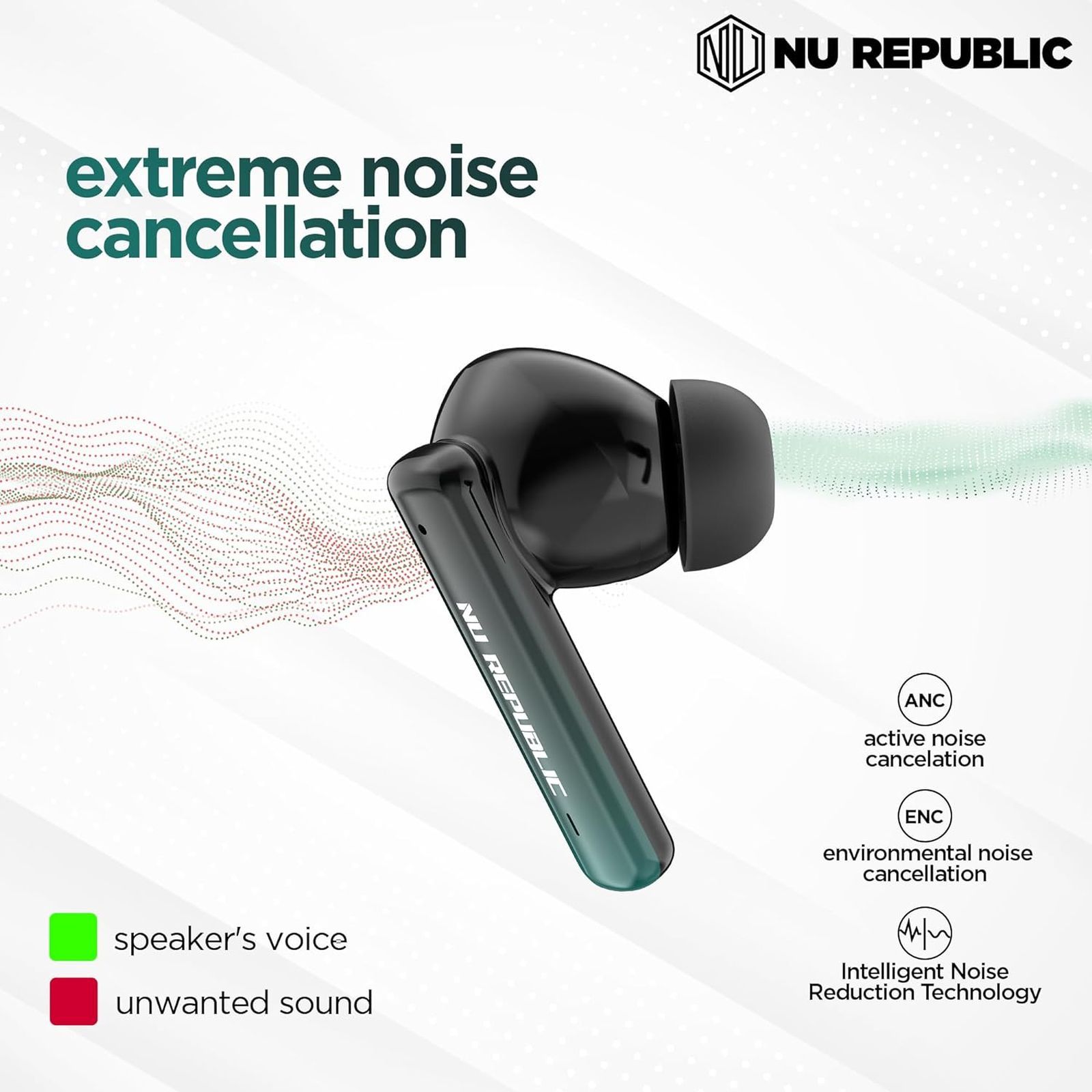 NU Republic Epic TWS Earbuds with Active Noise Cancellation (IPX5 Water Resistant, Fast Charge, Green)_5