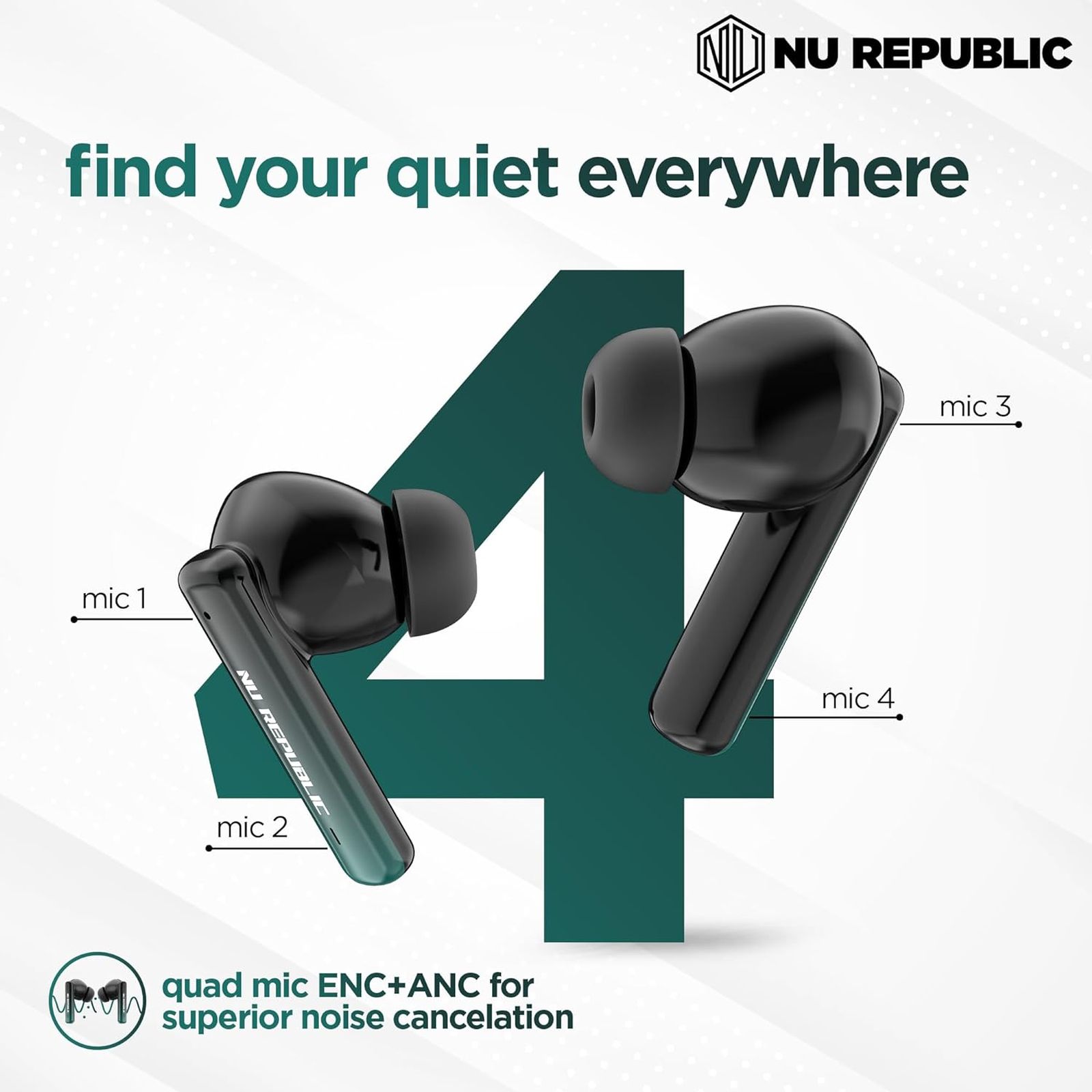NU Republic Epic TWS Earbuds with Active Noise Cancellation (IPX5 Water Resistant, Fast Charge, Green)_2
