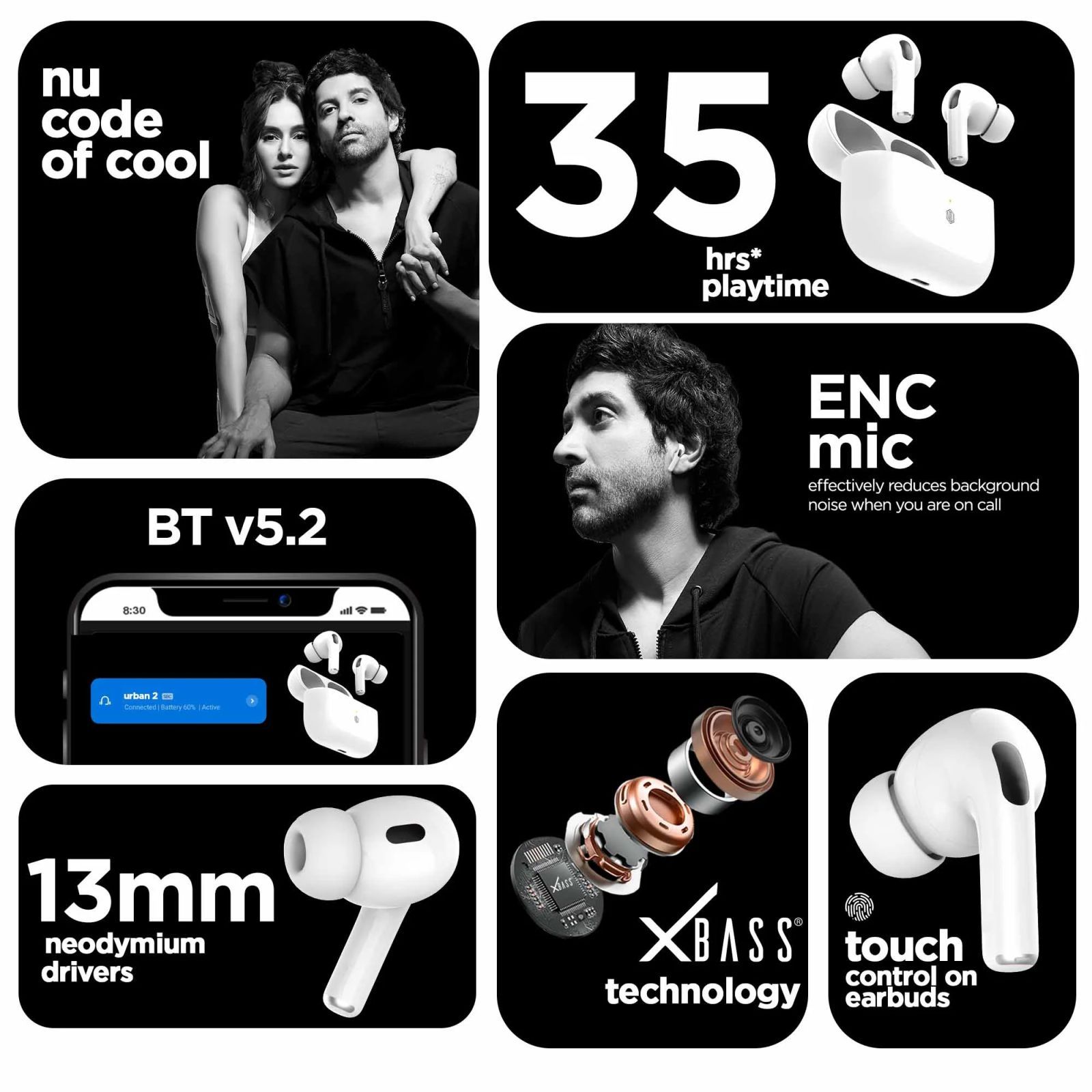 NU Republic Urban 2 TWS Earbuds with Passive Noise Cancellation (Sweat and Splash Resistant, 13mm Neodymium Driver, White) NU Republic Urban 2 TWS Earbuds with Passive Noise Cancellation (Sweat and Splash Resistant, 13mm Neodymium Driver, White)_3