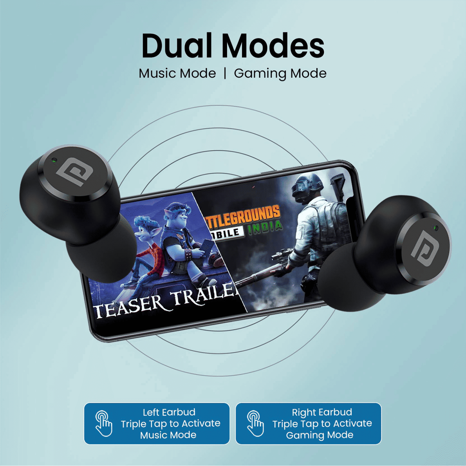 PORTRONICS Harmonics Twins S13 POR2225 TWS Earbuds (IPX5 Water & Sweat Resistant, Deep Bass Technology, Black)_5