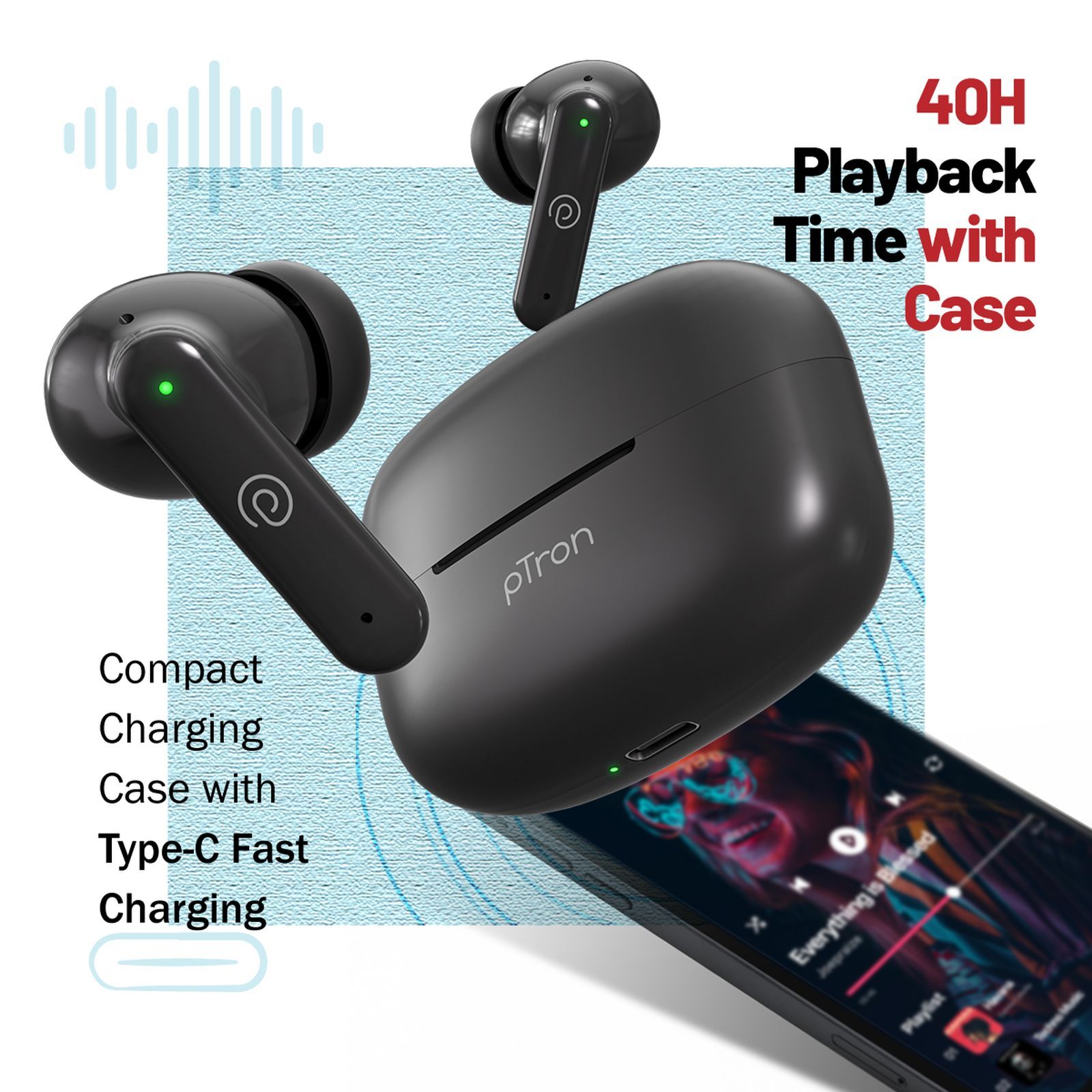 pTron Basspods Sync TWS Earbuds with Passive Noise Cancellation (IPX5 Water Resistant, Crystal Clear Stereo Call, Black)_7