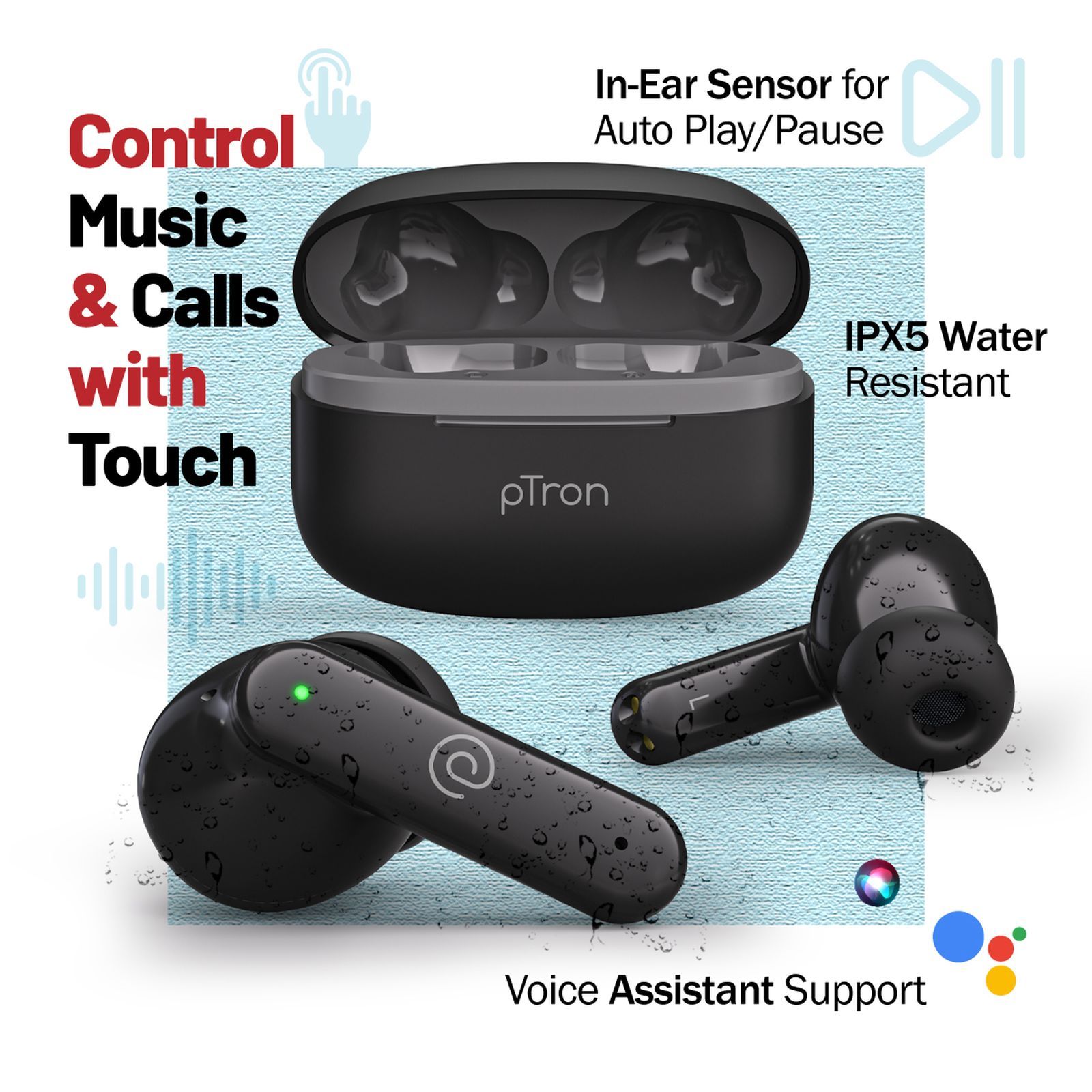 pTron Basspods Sync TWS Earbuds with Passive Noise Cancellation (IPX5 Water Resistant, Crystal Clear Stereo Call, Black)_6
