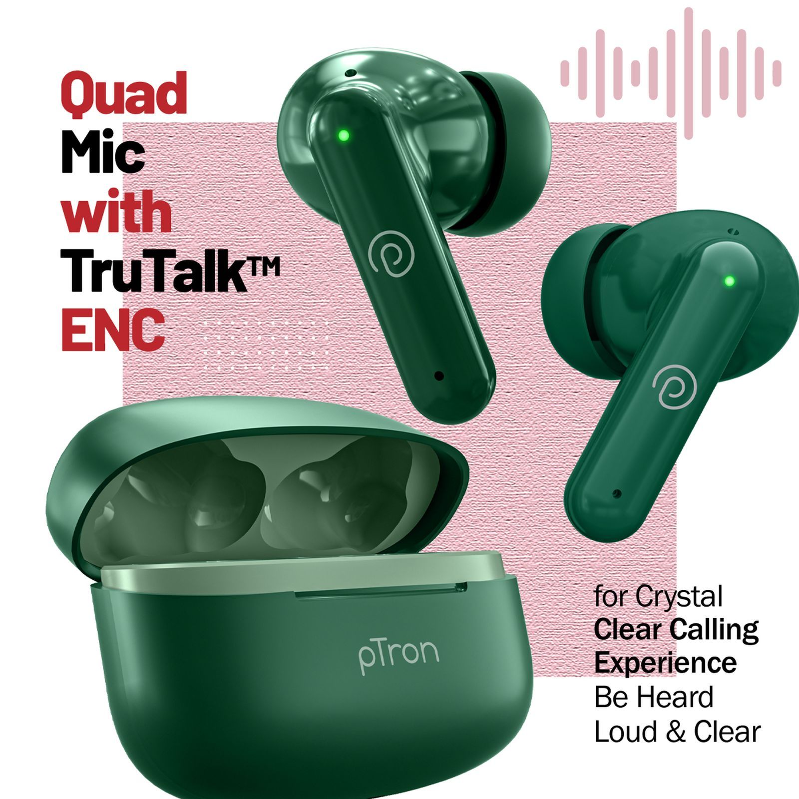 pTron Basspods Sync TWS Earbuds with Passive Noise Cancellation (IPX5 Water Resistant, Crystal Clear Stereo Call, Green)_8
