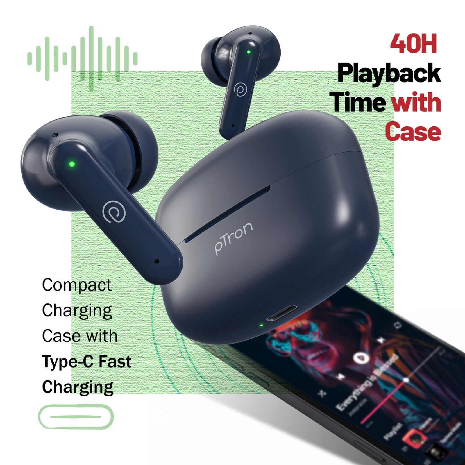 pTron Basspods Sync TWS Earbuds with Passive Noise Cancellation (IPX5 Water Resistant, Crystal Clear Stereo Call, Blue)_5