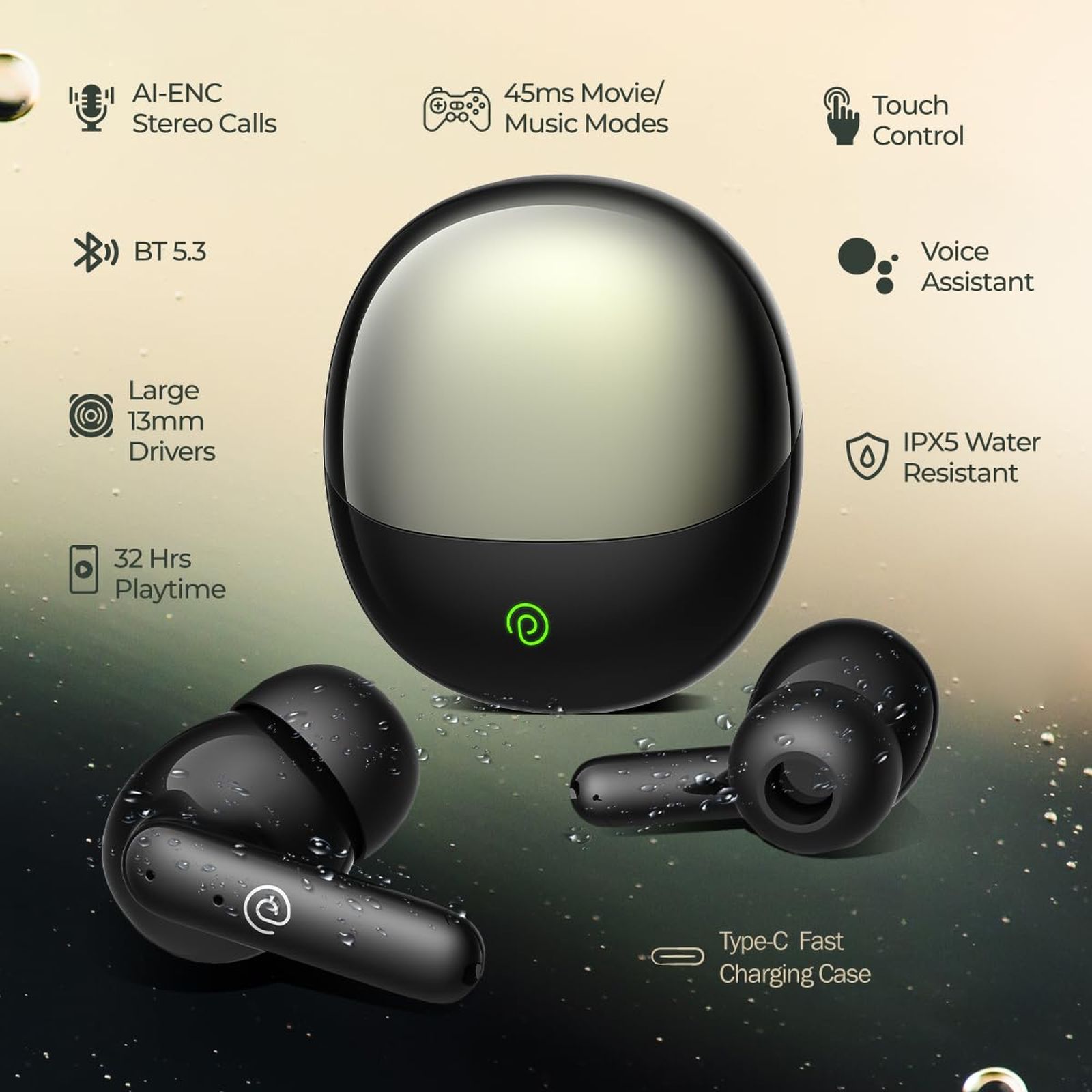 pTron Zenbuds Evo TWS Earbuds with Environmental Noise Cancellation (IPX5 Water Resistant, Immersive Stereo Sound, Black)_9