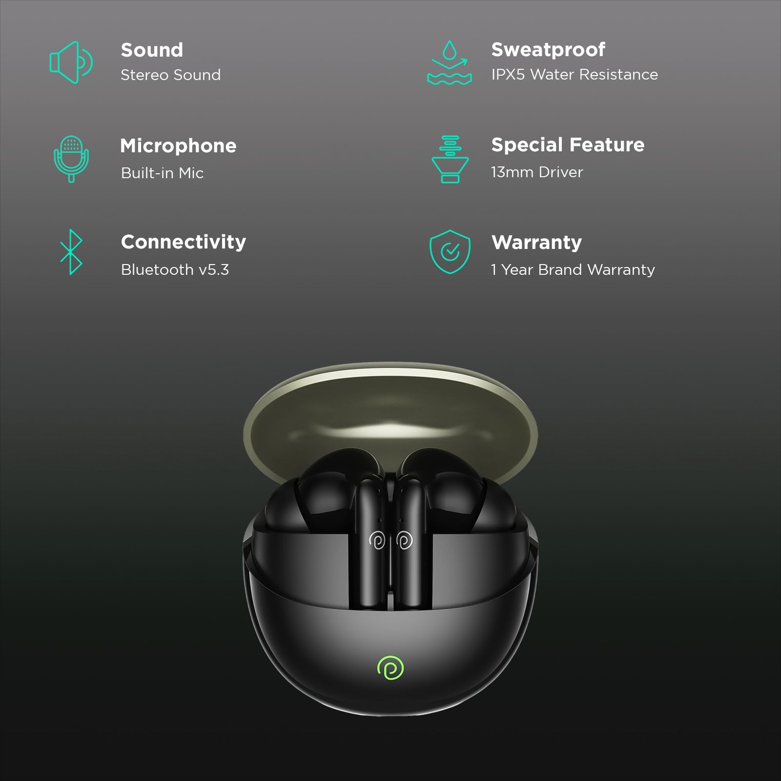 pTron Zenbuds Evo TWS Earbuds with Environmental Noise Cancellation (IPX5 Water Resistant, Immersive Stereo Sound, Black)_2