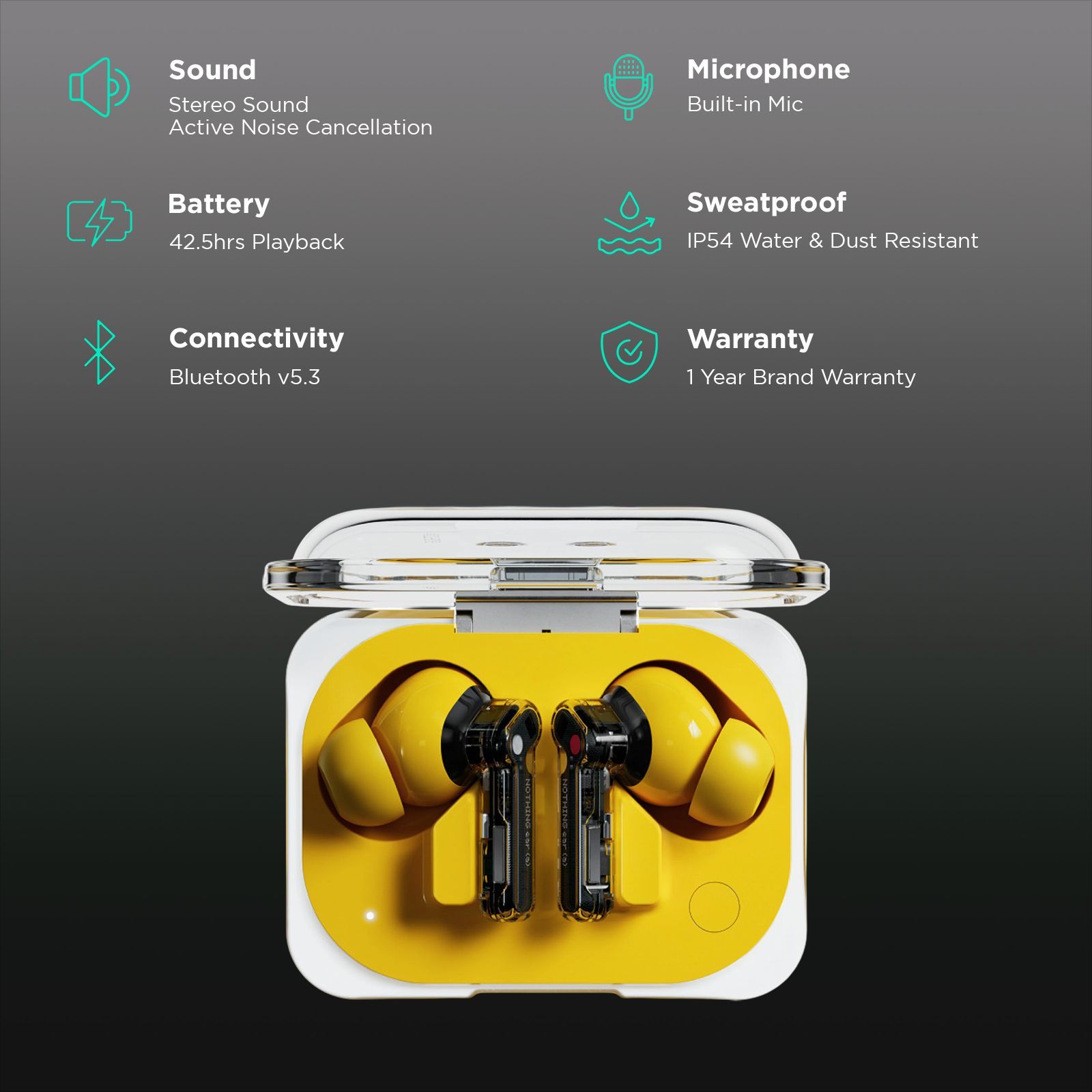 Nothing Ear (a) TWS Earbuds with Active Noise Cancellation (IP54 Water & Dust Resistant, Clear Voice Technology, Yellow)_2