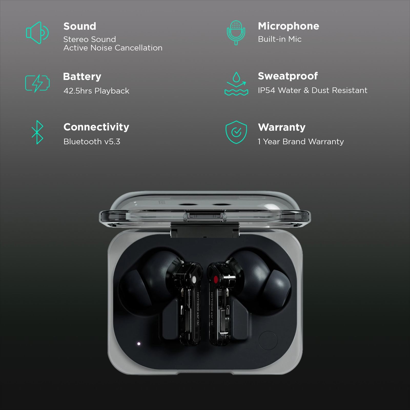Nothing Ear (a) TWS Earbuds with Active Noise Cancellation (IP54 Water & Dust Resistant, Clear Voice Technology, Black)_2