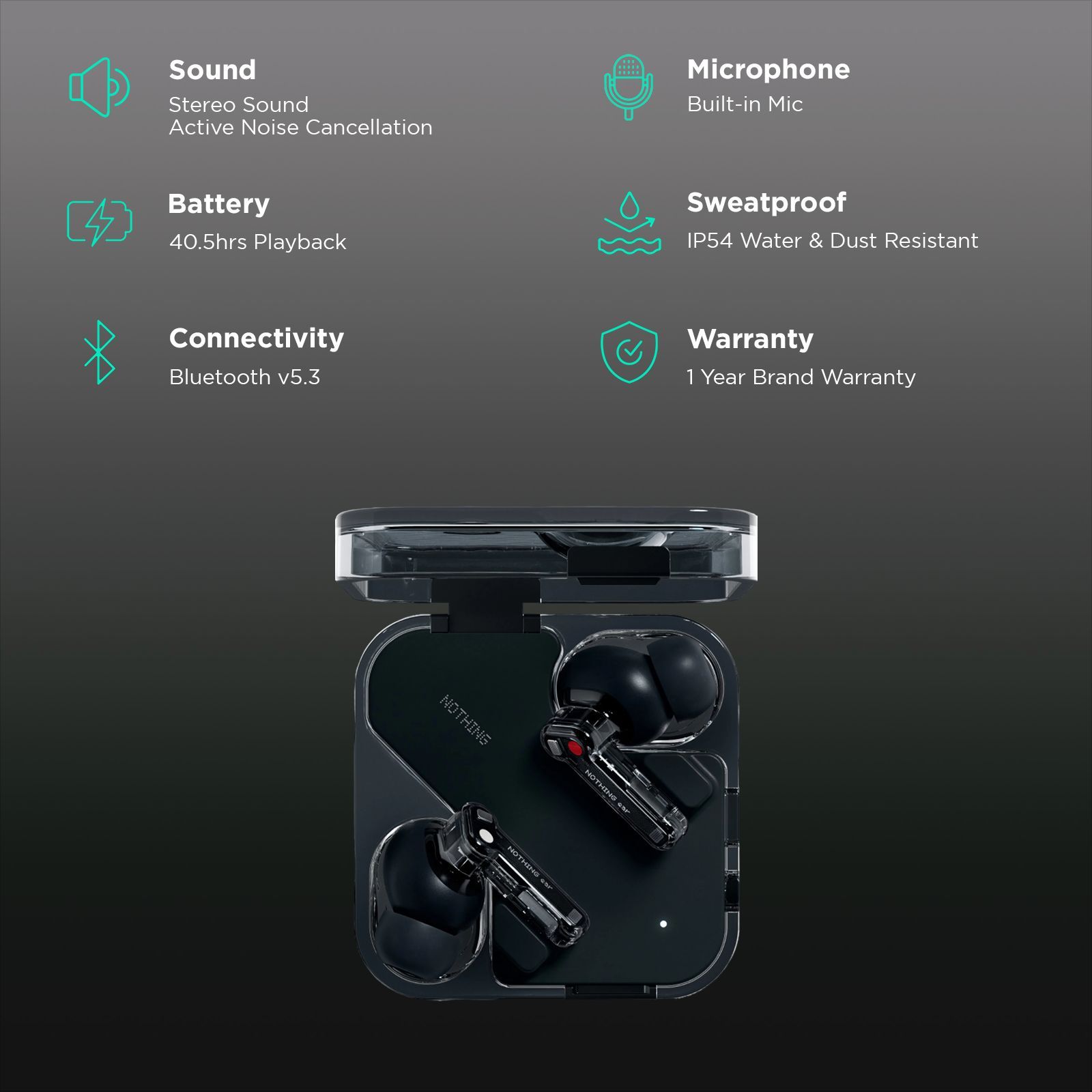 Nothing Ear TWS Earbuds with Active Noise Cancellation (IP54 Water Resistant, Deep Bass, Black)_2