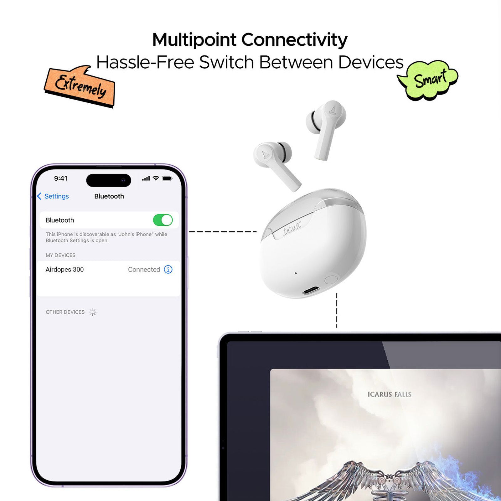 boAt Airdopes 300 TWS Earbuds with AI Environmental Noise Cancellation (IPX4 Water Proof, Splash & Sweat Resistance, 50 Hours Playback, Chrome White)_7