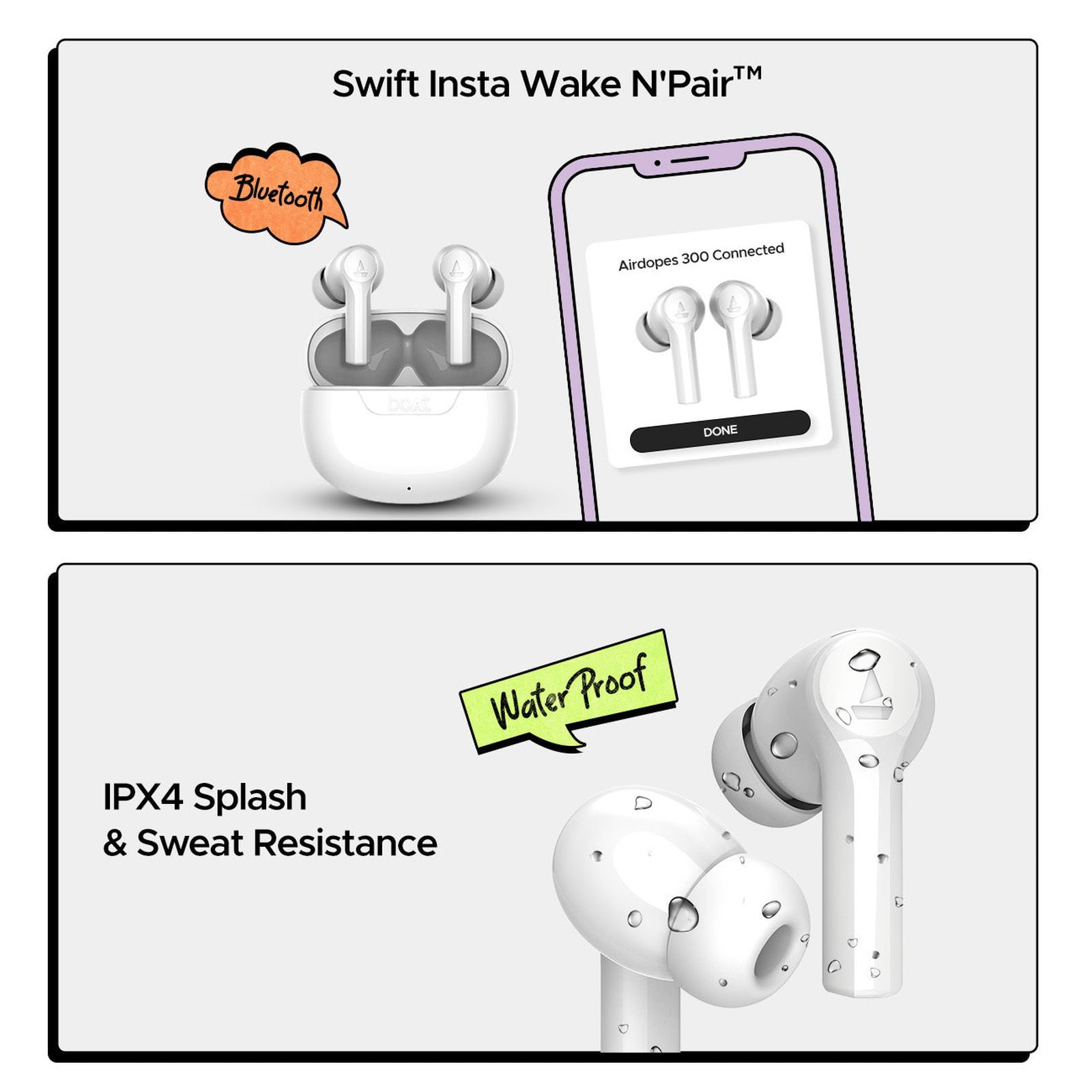 boAt Airdopes 300 TWS Earbuds with AI Environmental Noise Cancellation (IPX4 Water Proof, Splash & Sweat Resistance, 50 Hours Playback, Chrome White)_4