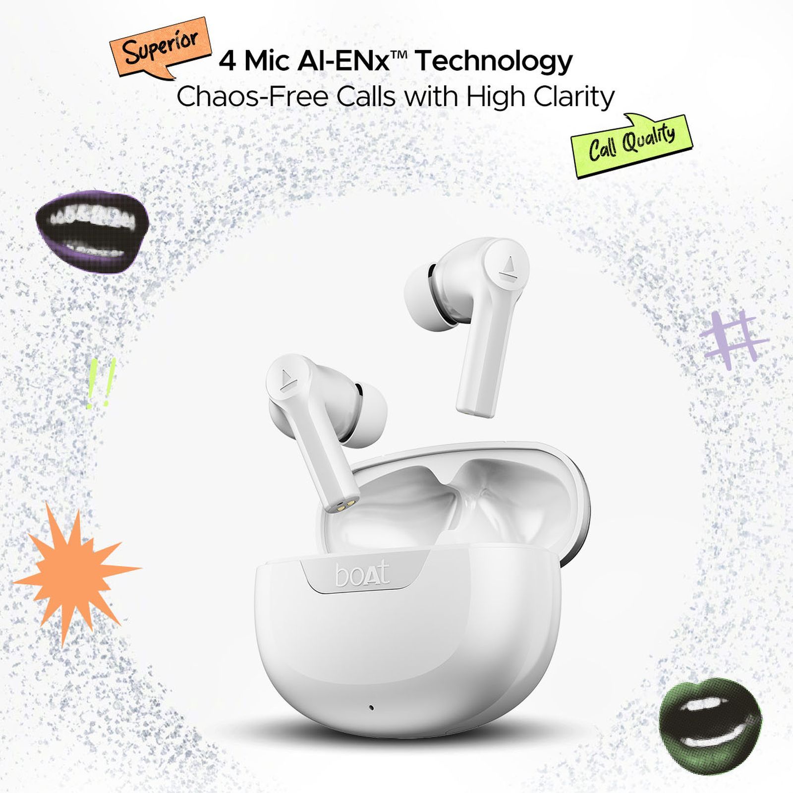 boAt Airdopes 300 TWS Earbuds with AI Environmental Noise Cancellation (IPX4 Water Proof, Splash & Sweat Resistance, 50 Hours Playback, Chrome White)_5