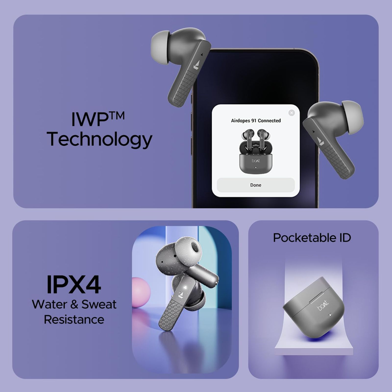 boAt Airdopes 91 TWS Earbuds with Environmental Noise Cancellation (IPX5 Water Resistant, ASAP Charge, Misty Grey)_8