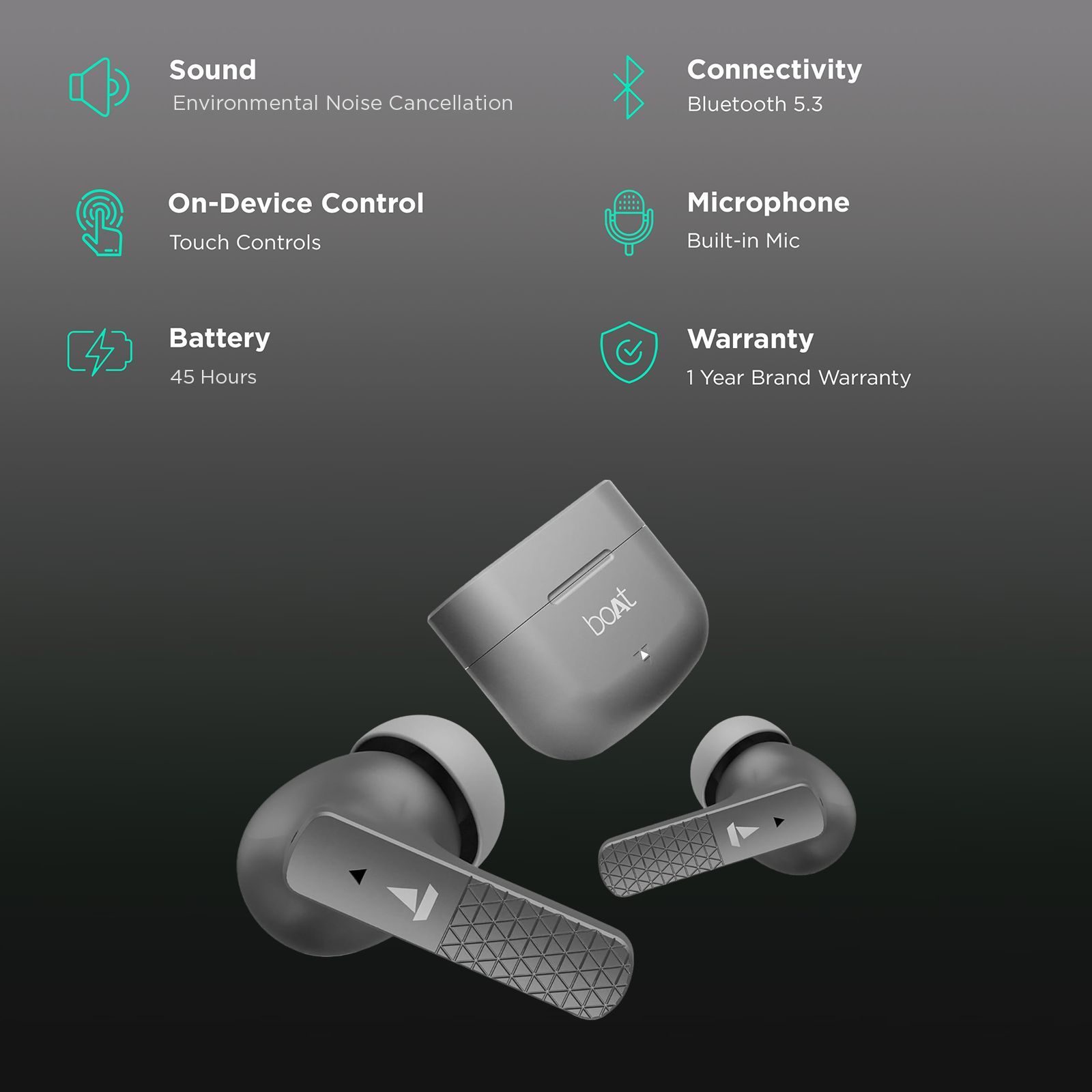 boAt Airdopes 91 TWS Earbuds with Environmental Noise Cancellation (IPX5 Water Resistant, ASAP Charge, Misty Grey)_2