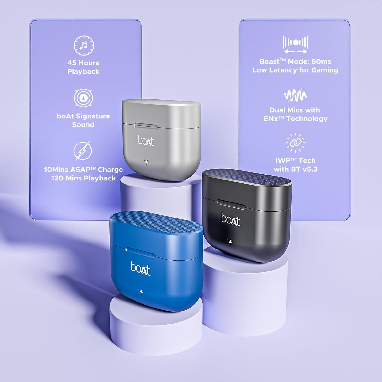 boAt Airdopes 91 TWS Earbuds with Environmental Noise Cancellation (IPX5 Water Resistant, ASAP Charge, Misty Grey)_3