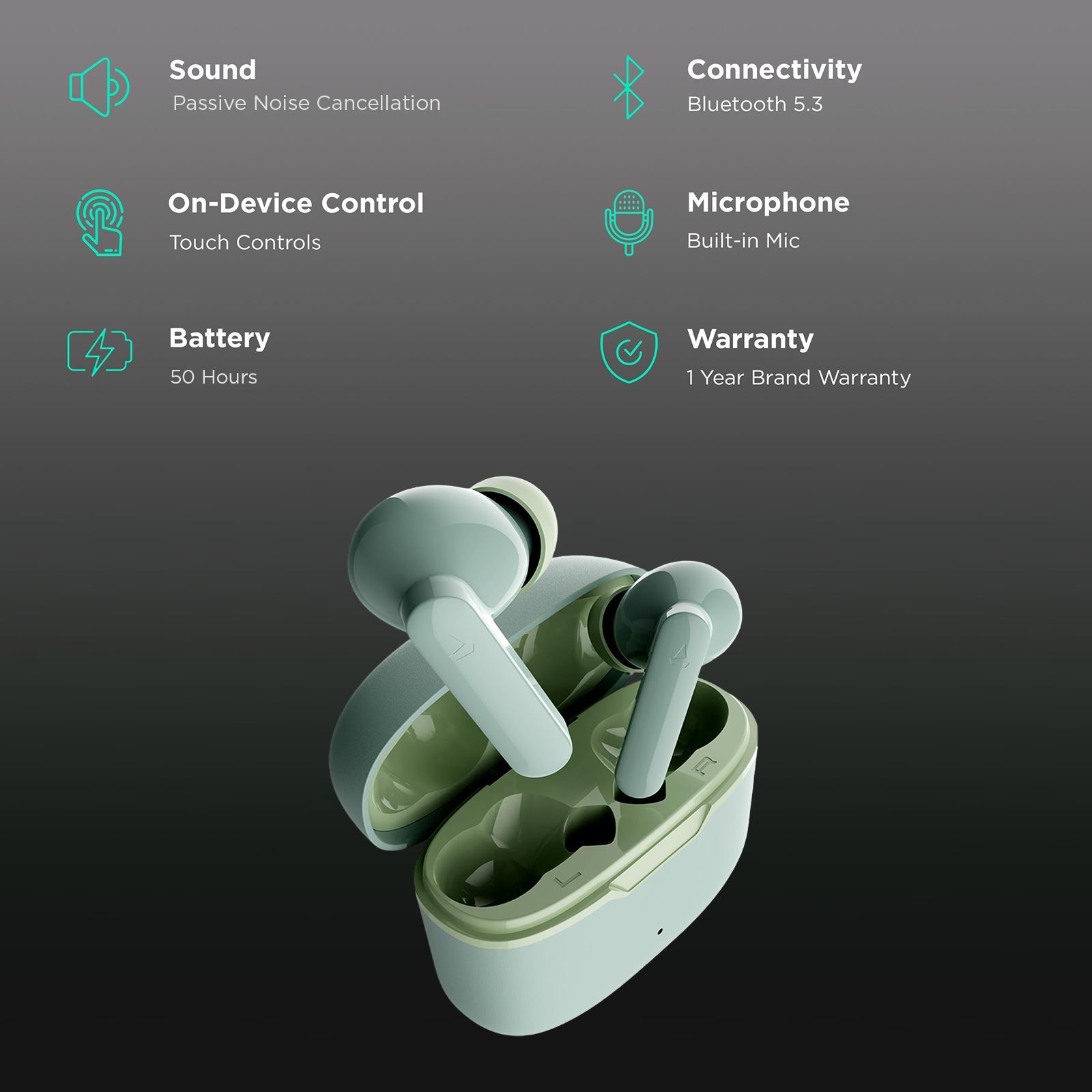 boAt Airdopes Ultra Plus TWS Earbuds with Passive Noise Cancellation (IPX5 Sweat Resistant, ASAP Charge, Olive Slate)_2