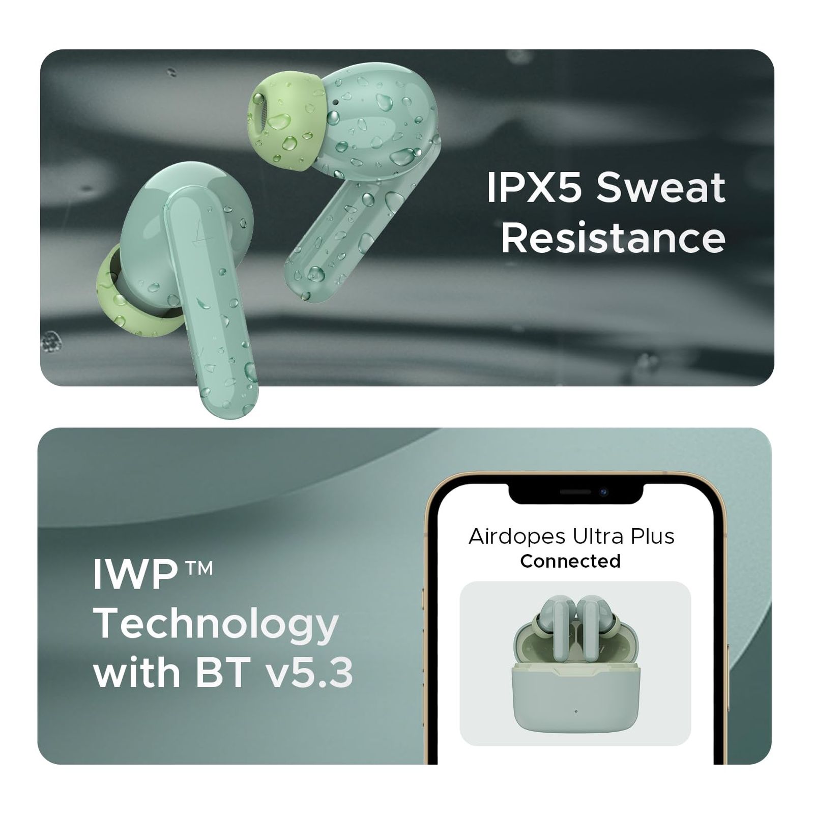 boAt Airdopes Ultra Plus TWS Earbuds with Passive Noise Cancellation (IPX5 Sweat Resistant, ASAP Charge, Olive Slate)_3