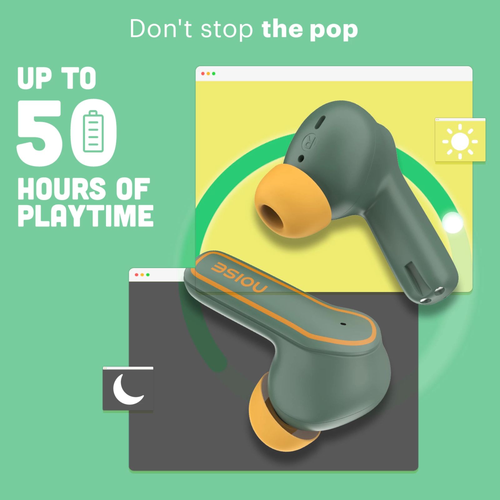 noise Pop Buds TWS Earbuds with Environmental Noise Cancellation (IPX5 Water Resistant, Hyper Sync, Forest Pop)_3